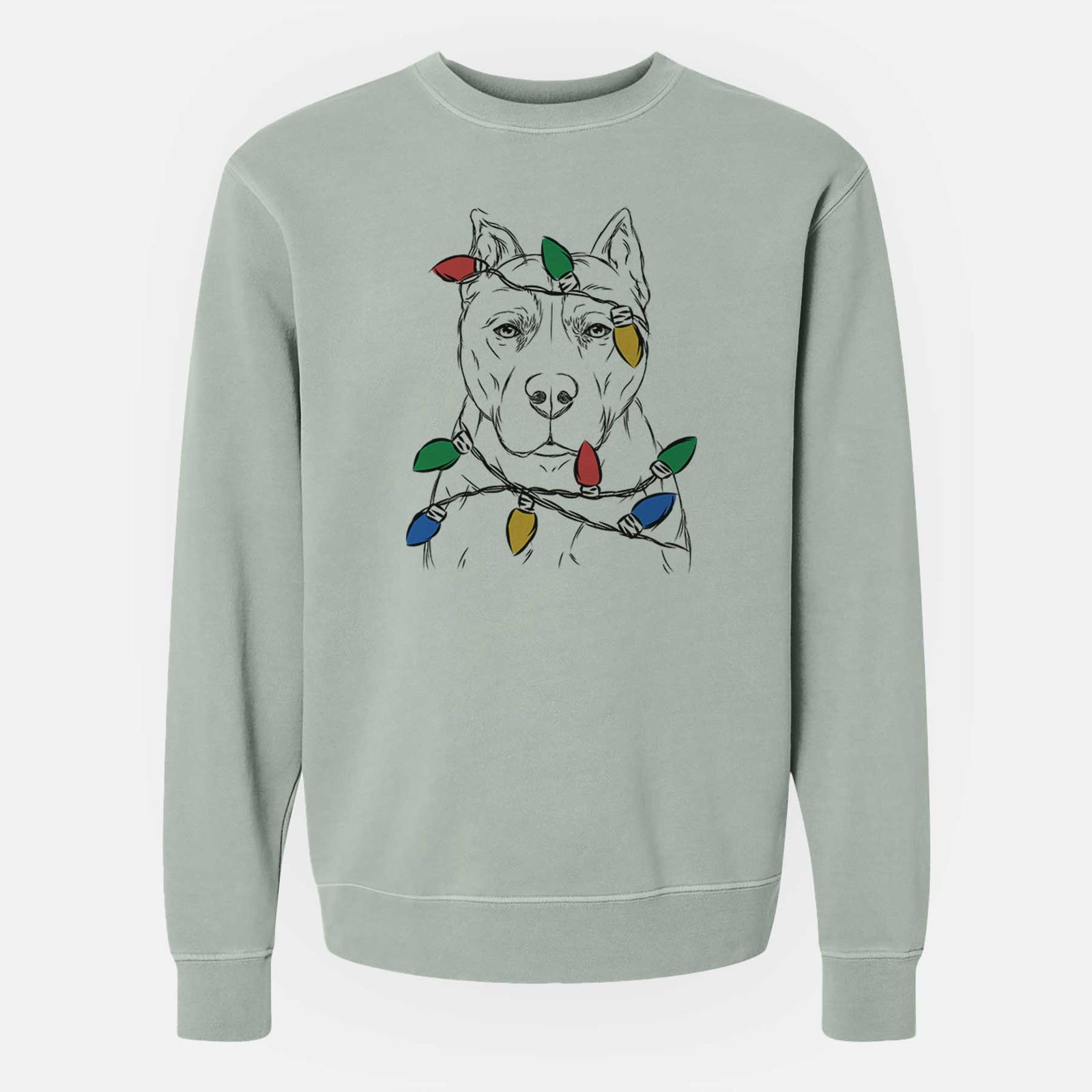 Christmas Lights Bane the Pitbull Mix - Unisex Pigment Dyed Crew Sweatshirt