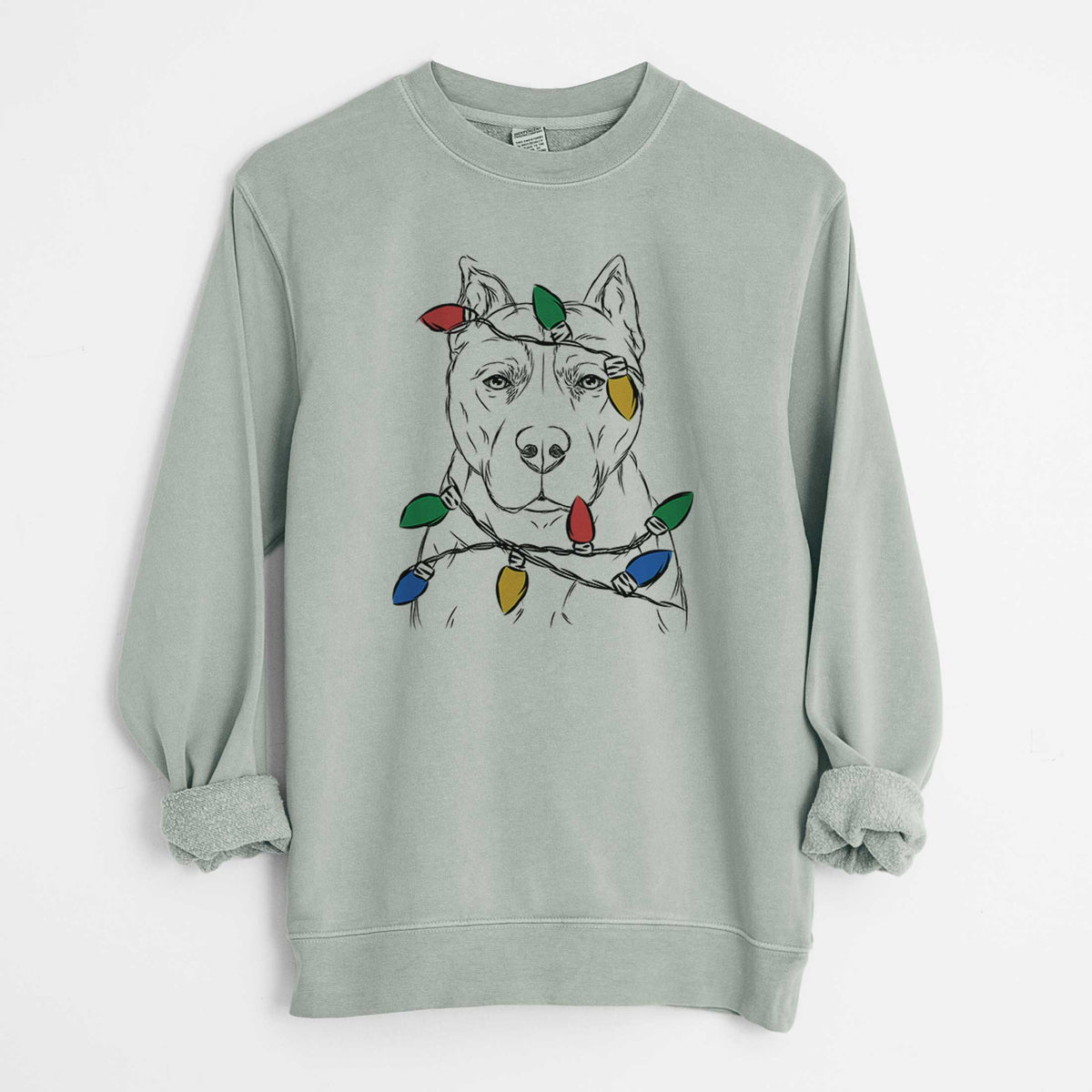 Christmas Lights Bane the Pitbull Mix - Unisex Pigment Dyed Crew Sweatshirt