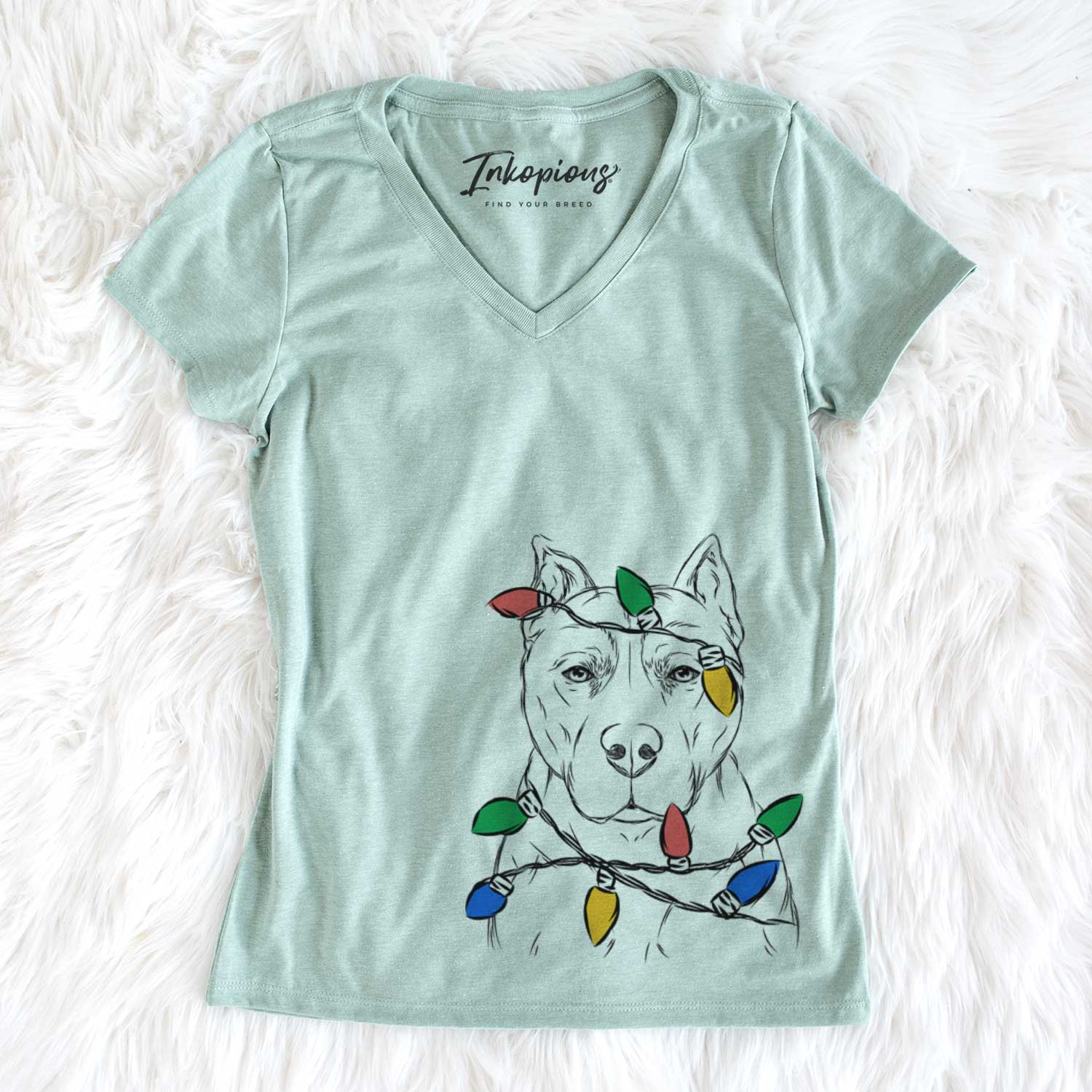 Christmas Lights Bane the Pitbull Mix - Women's V-neck Shirt