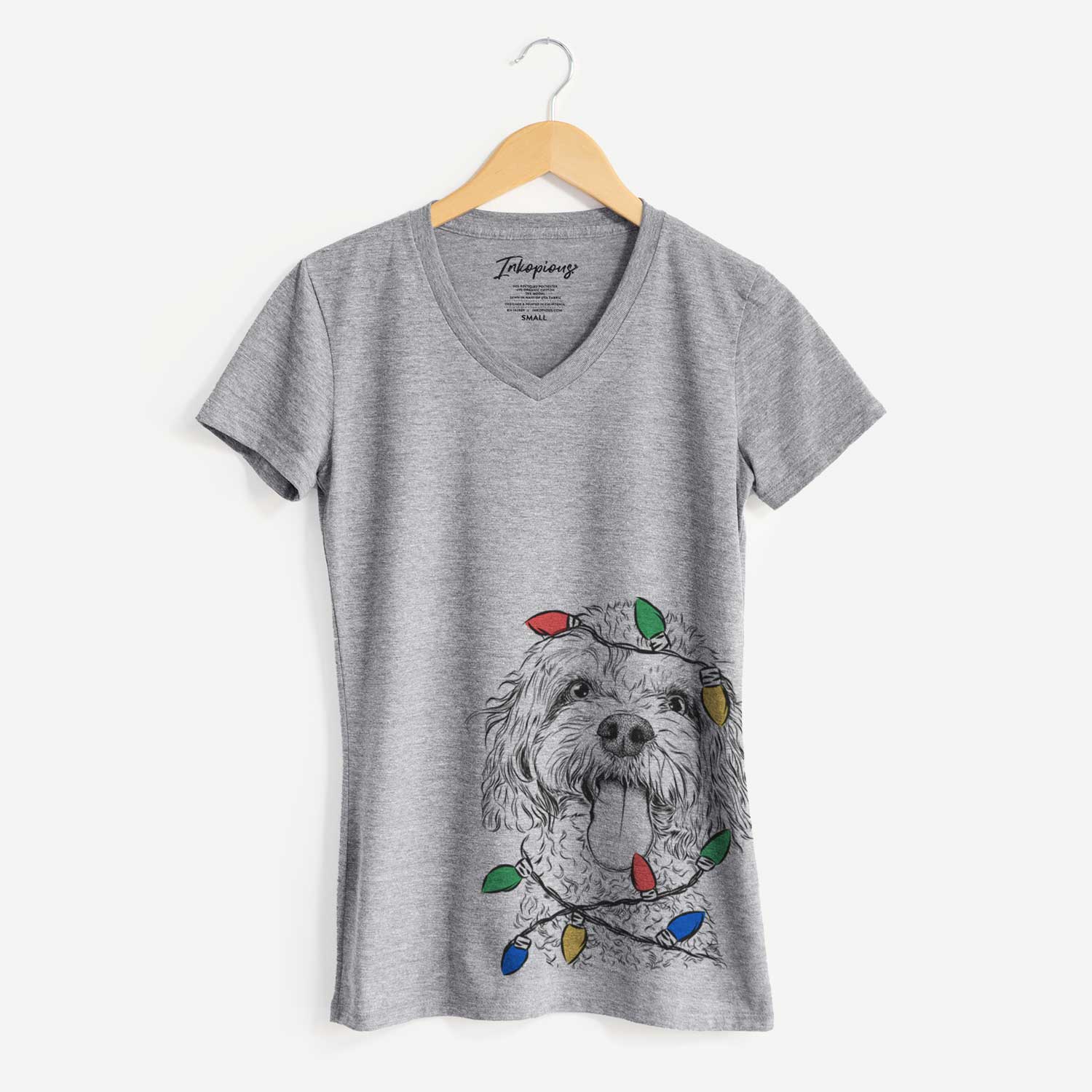 Christmas Lights Barney the Cavachon - Women's V-neck Shirt