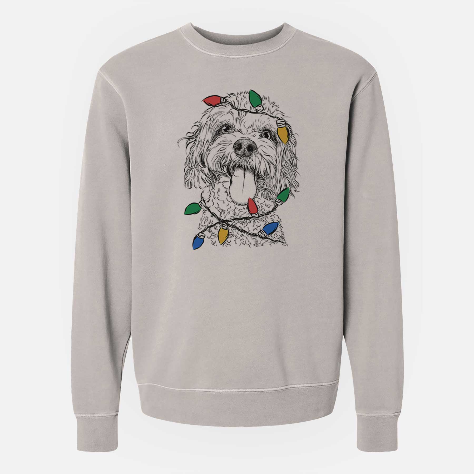 Christmas Lights Barney the Cavachon - Unisex Pigment Dyed Crew Sweatshirt