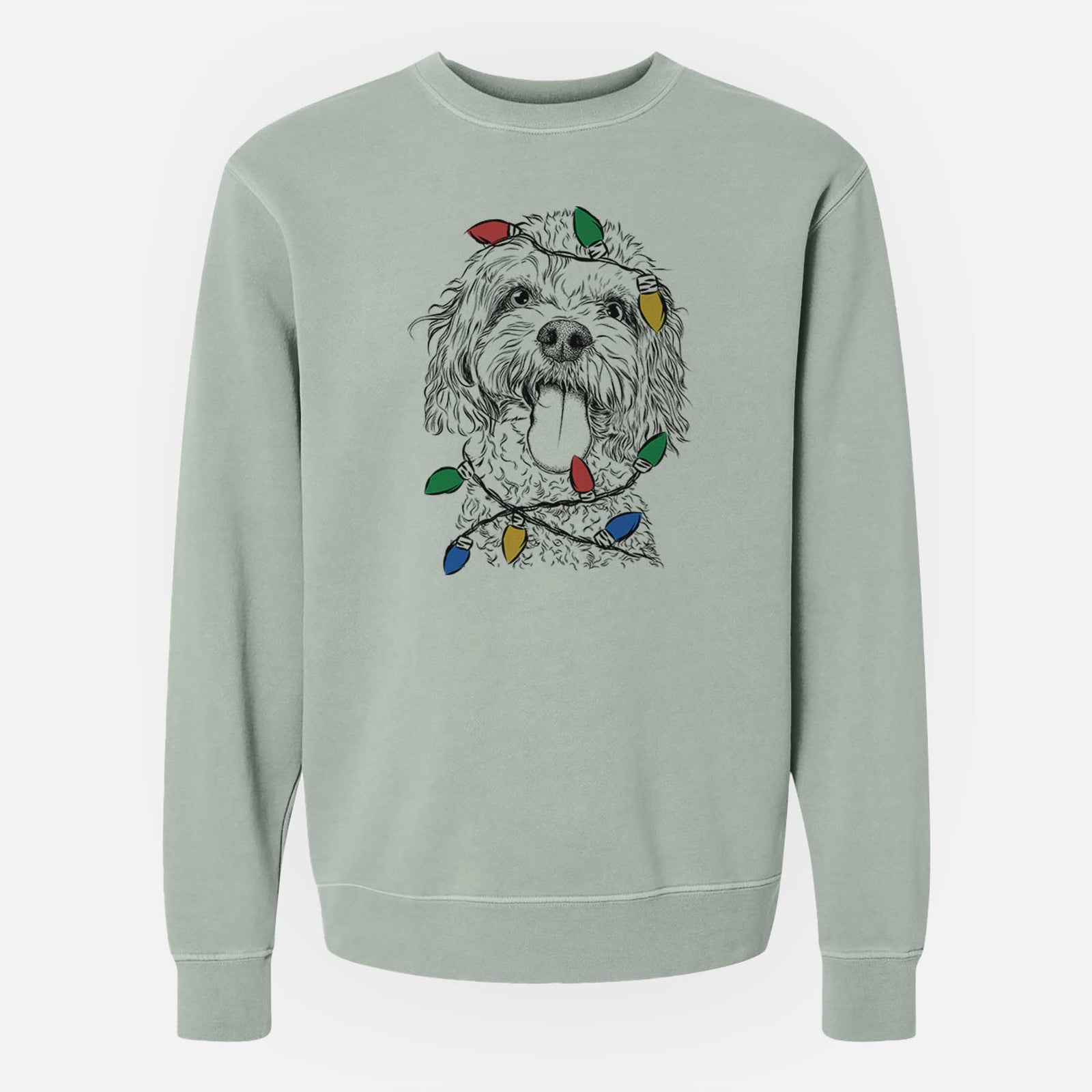 Christmas Lights Barney the Cavachon - Unisex Pigment Dyed Crew Sweatshirt