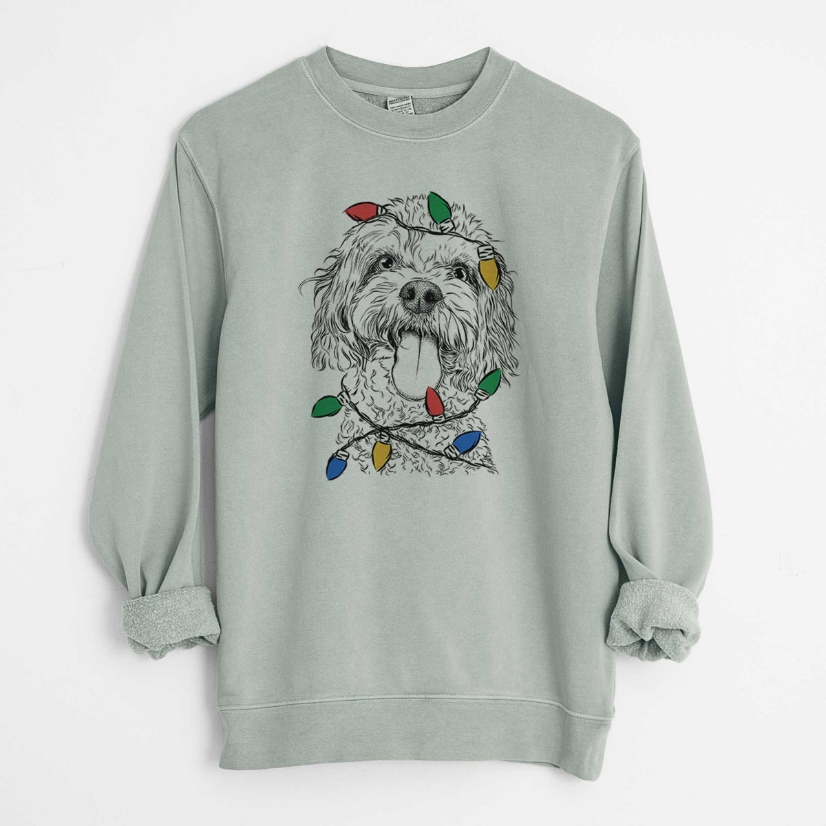 Christmas Lights Barney the Cavachon - Unisex Pigment Dyed Crew Sweatshirt
