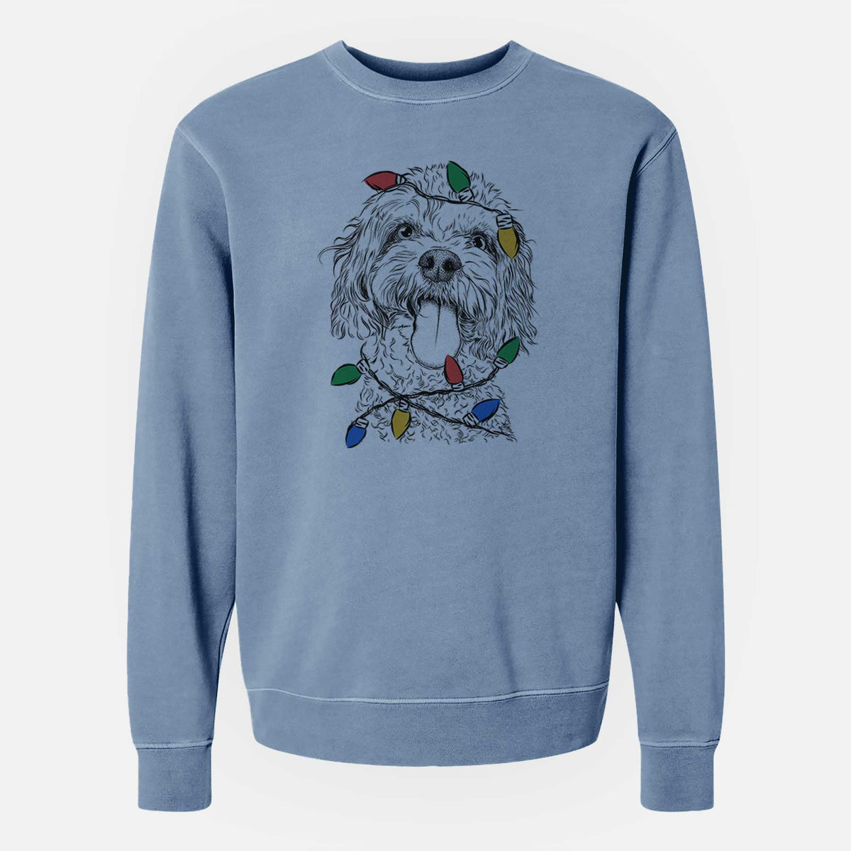 Christmas Lights Barney the Cavachon - Unisex Pigment Dyed Crew Sweatshirt