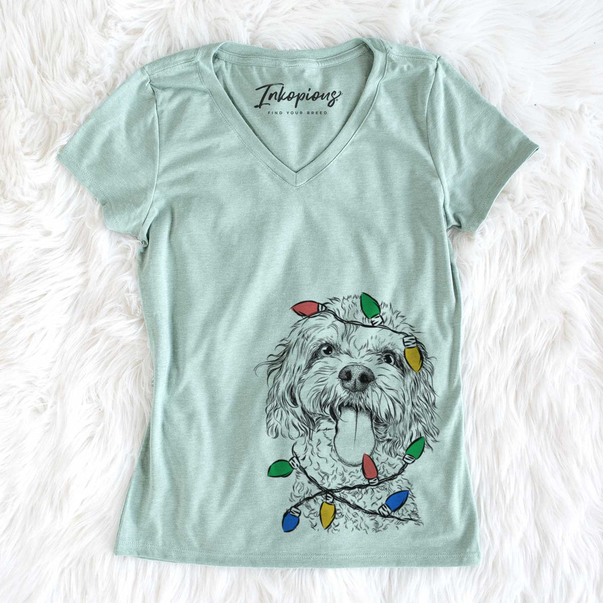 Christmas Lights Barney the Cavachon - Women&#39;s V-neck Shirt