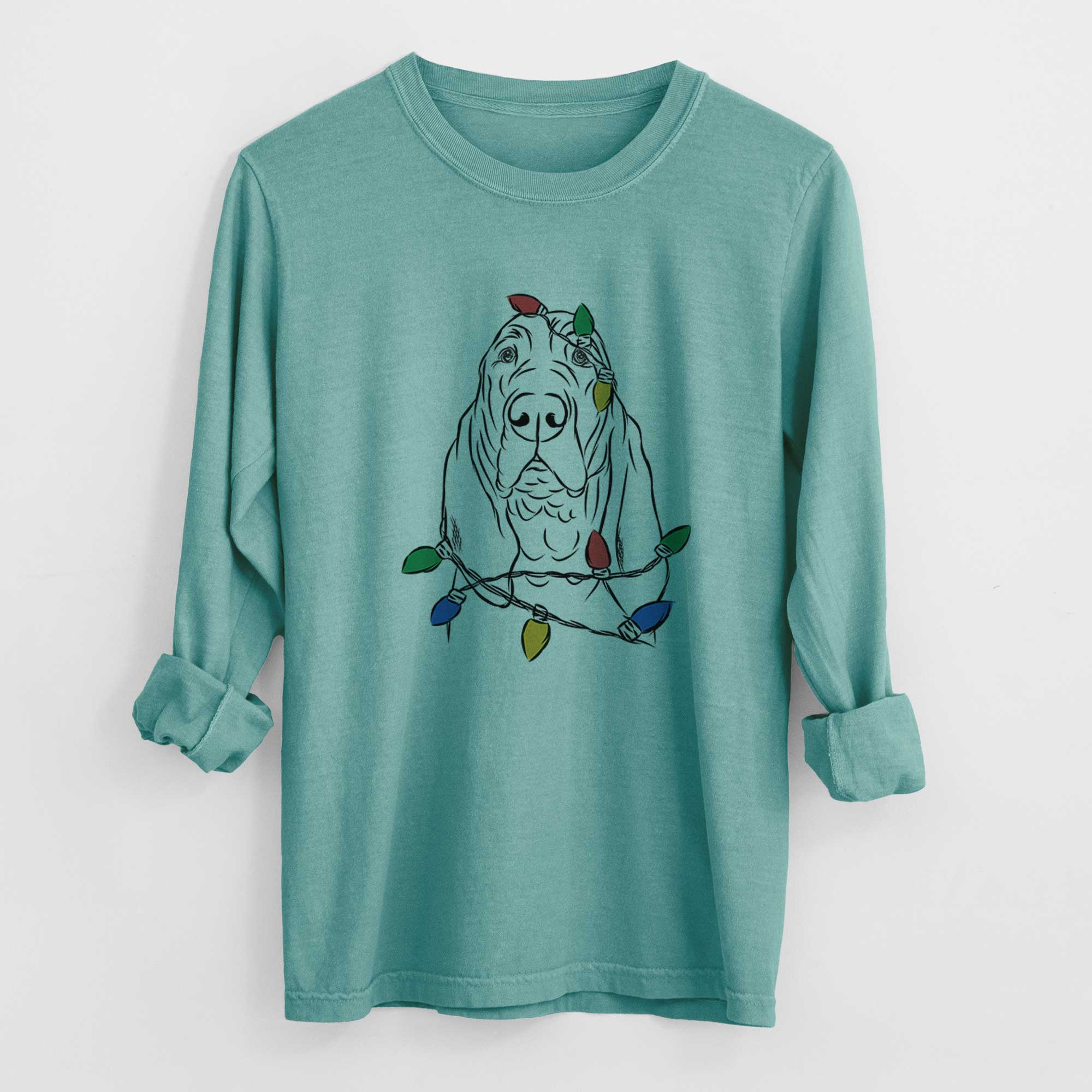 Christmas Lights Baron the Bloodhound - Heavyweight 100% Cotton Long Sleeve