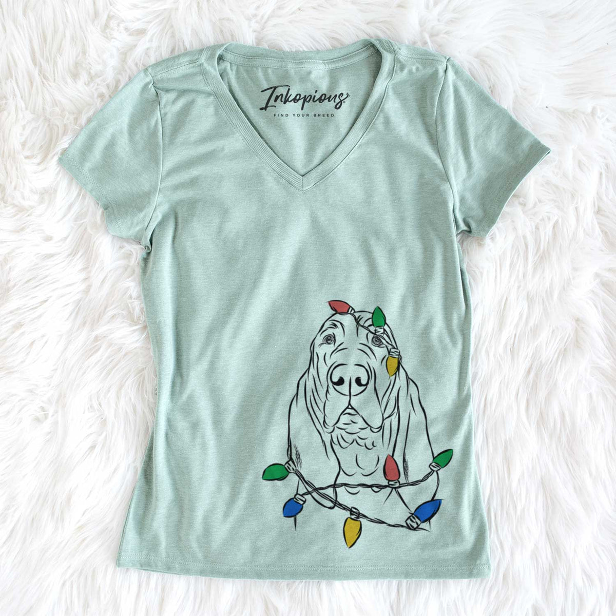 Christmas Lights Baron the Bloodhound - Women&#39;s V-neck Shirt