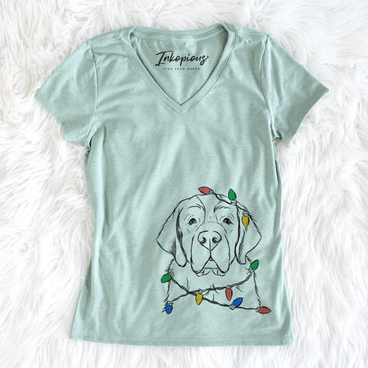 Christmas Lights Barry the Saint Bernard - Women&#39;s V-neck Shirt