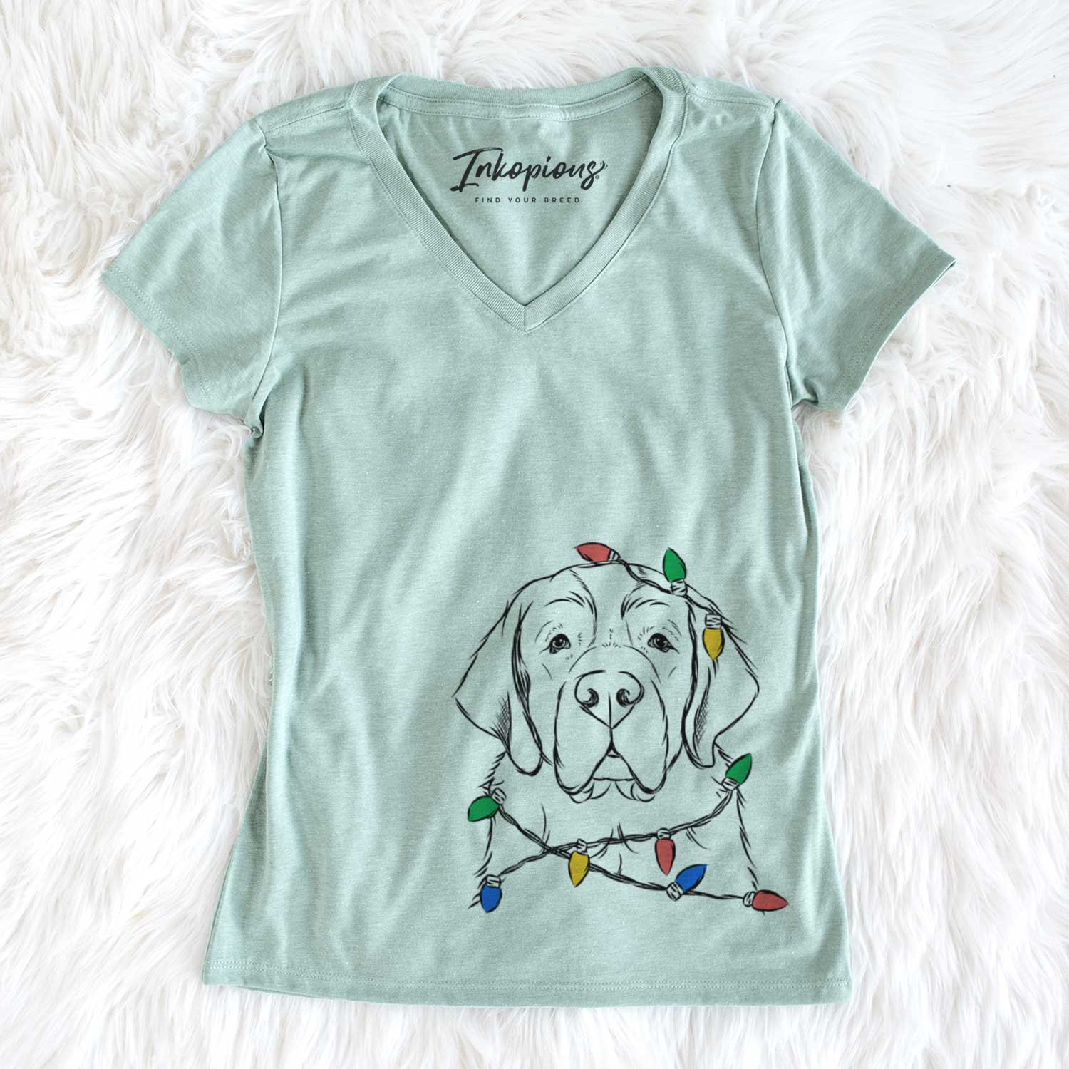 Christmas Lights Barry the Saint Bernard - Women's V-neck Shirt