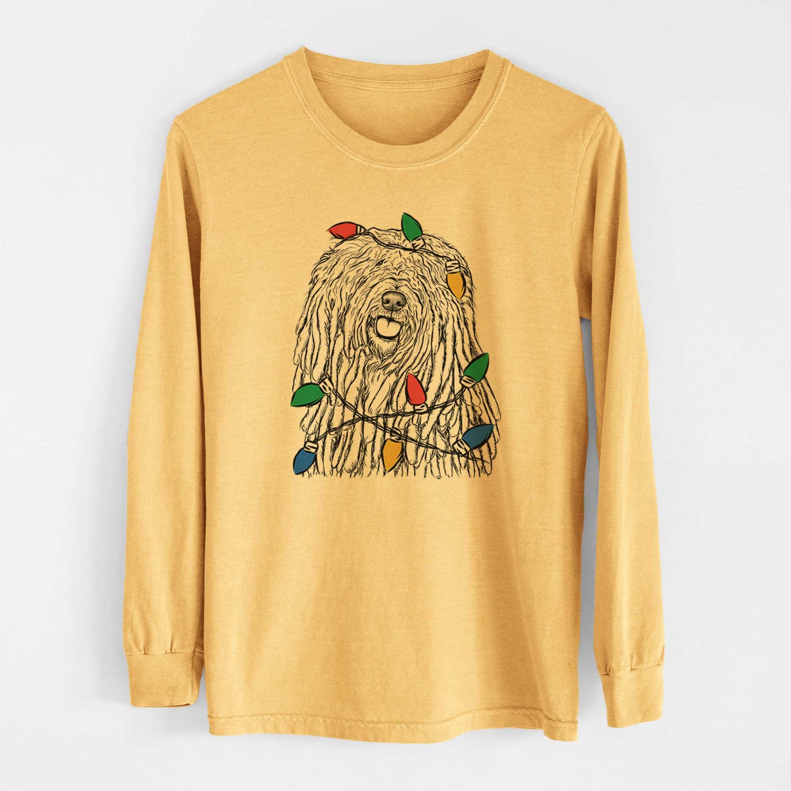Christmas Lights Barry the Komondor - Heavyweight 100% Cotton Long Sleeve