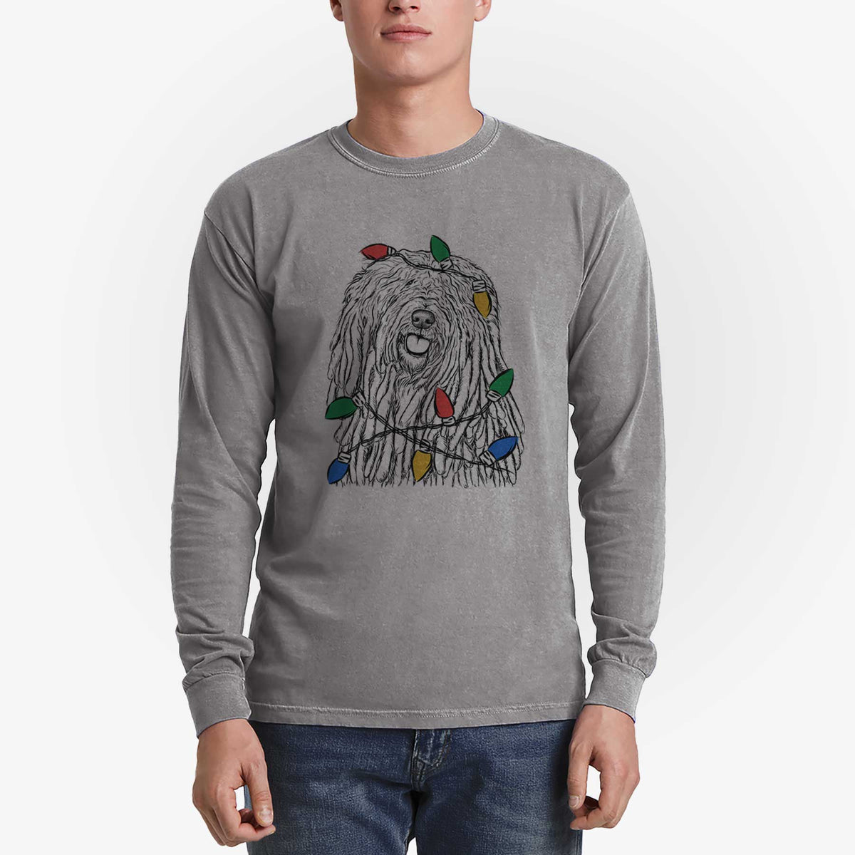 Christmas Lights Barry the Komondor - Heavyweight 100% Cotton Long Sleeve