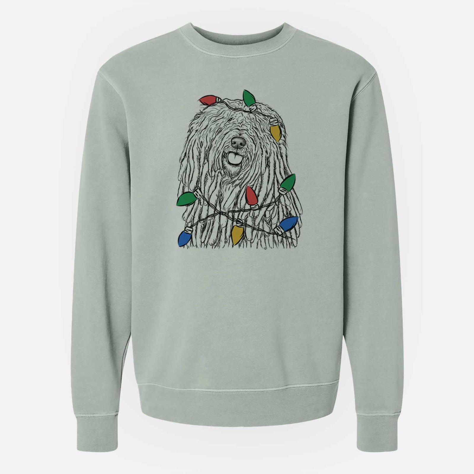 Christmas Lights Barry the Komondor - Unisex Pigment Dyed Crew Sweatshirt