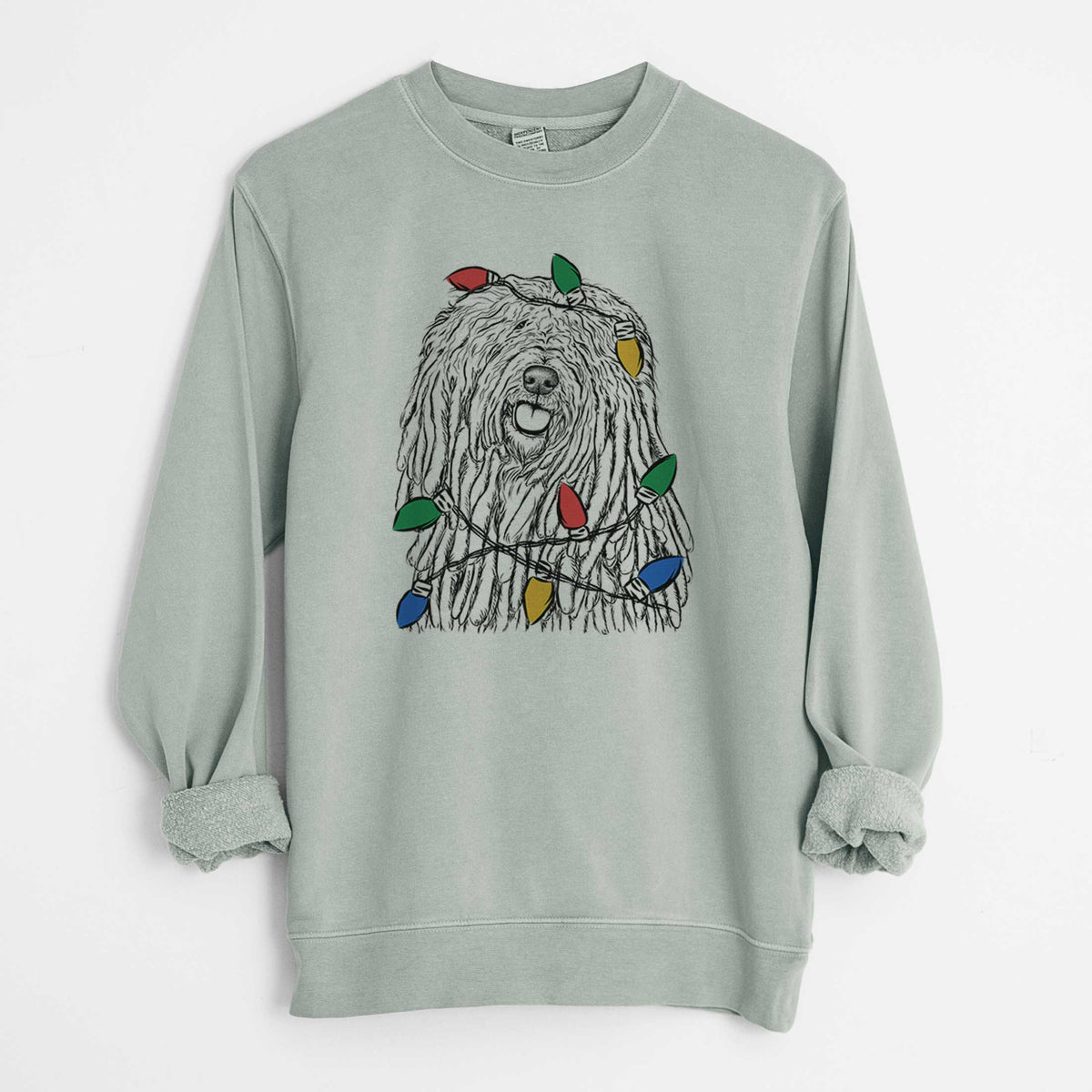 Christmas Lights Barry the Komondor - Unisex Pigment Dyed Crew Sweatshirt