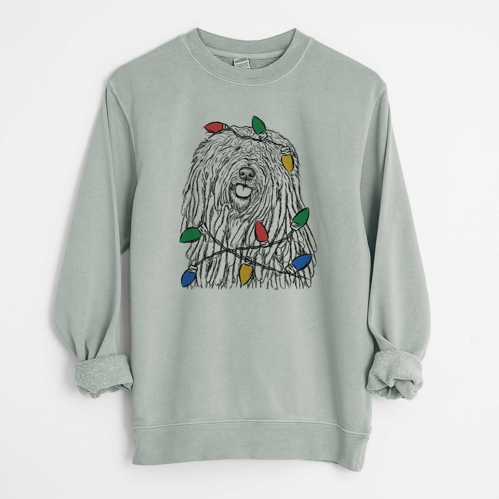Christmas Lights Barry the Komondor - Unisex Pigment Dyed Crew Sweatshirt