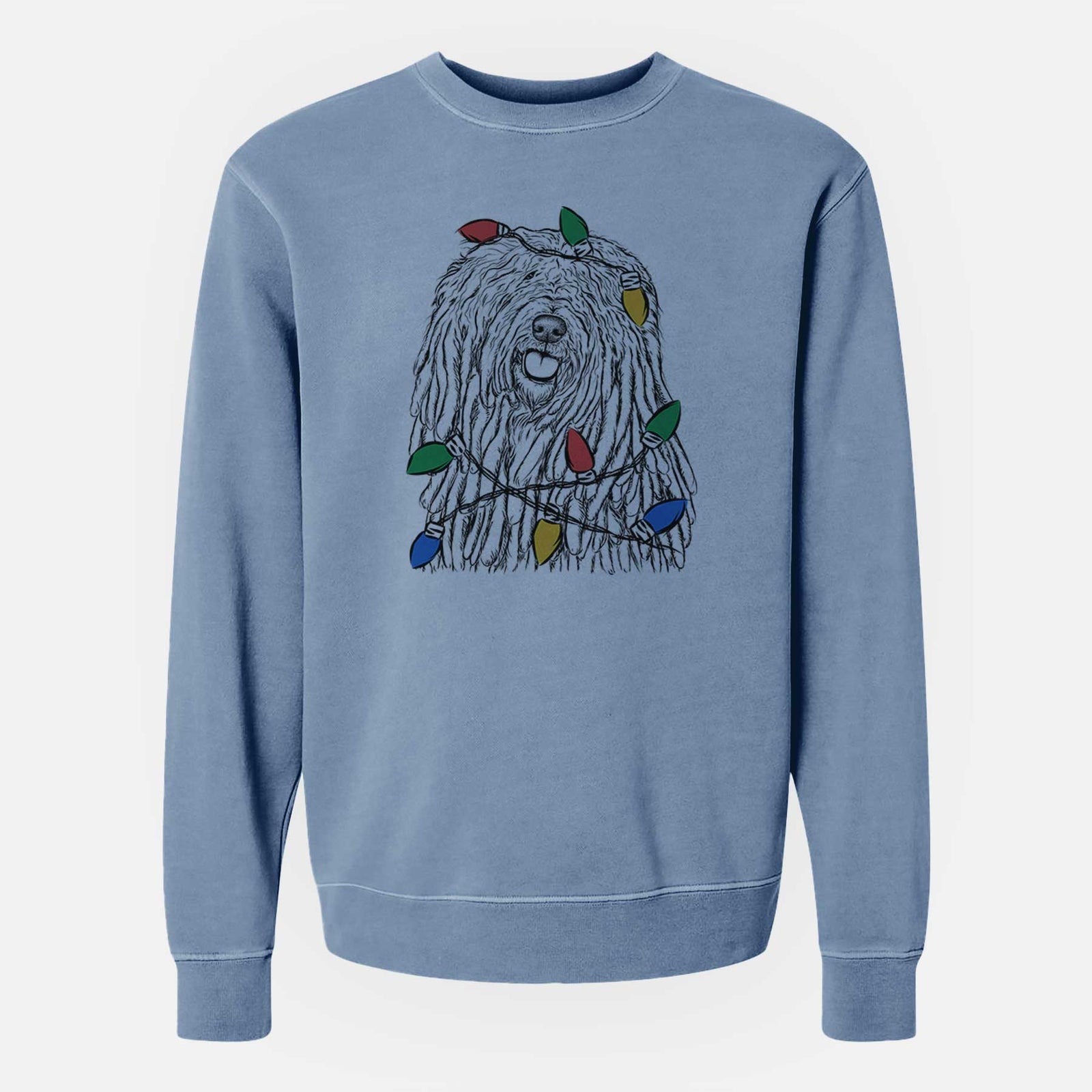 Christmas Lights Barry the Komondor - Unisex Pigment Dyed Crew Sweatshirt