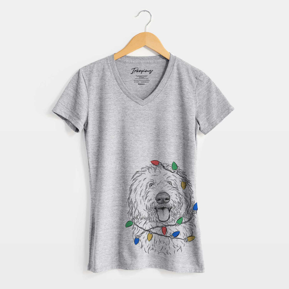 Christmas Lights Barry the Old English Sheepdog - Women's V-neck Shirt
