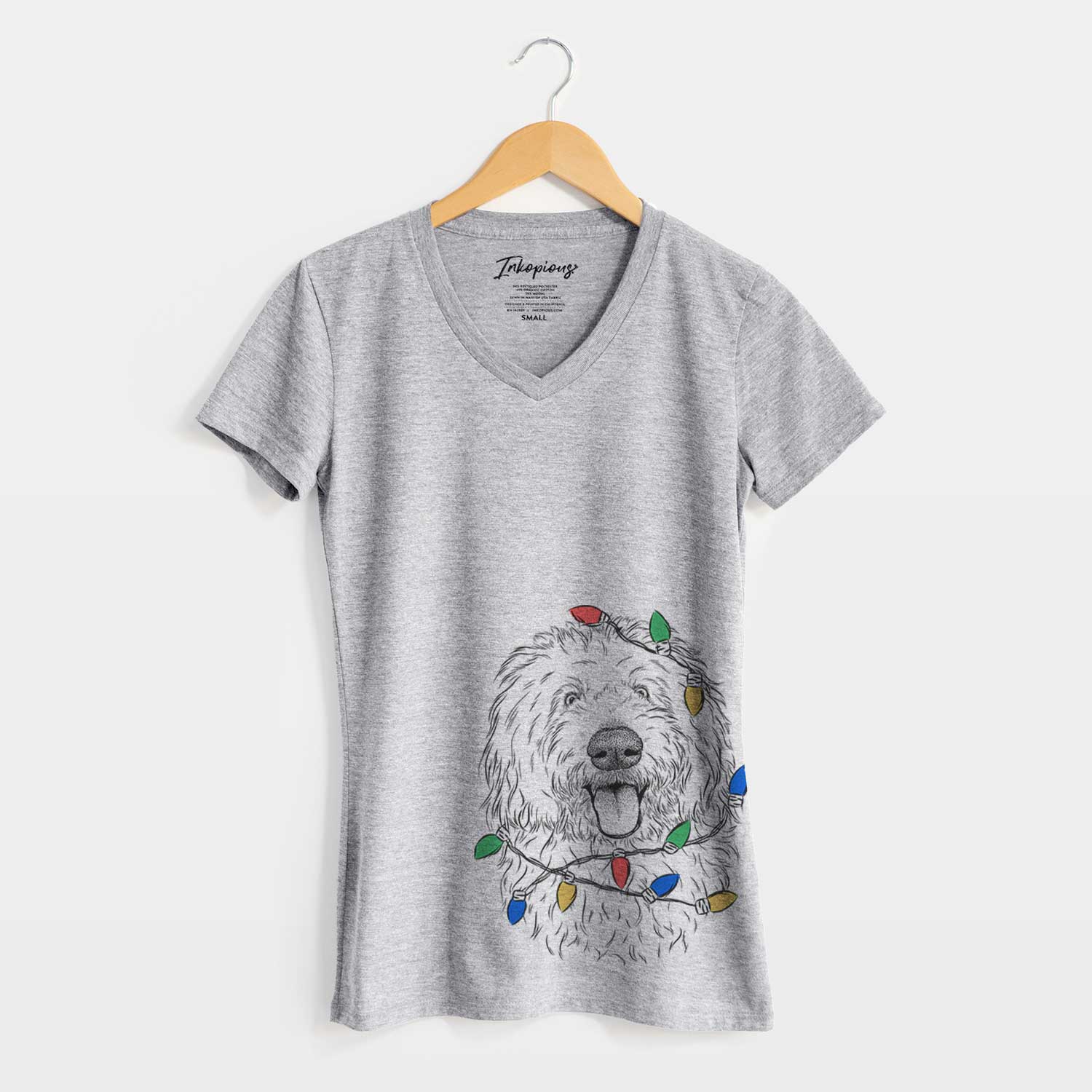Christmas Lights Barry the Old English Sheepdog - Women's V-neck Shirt