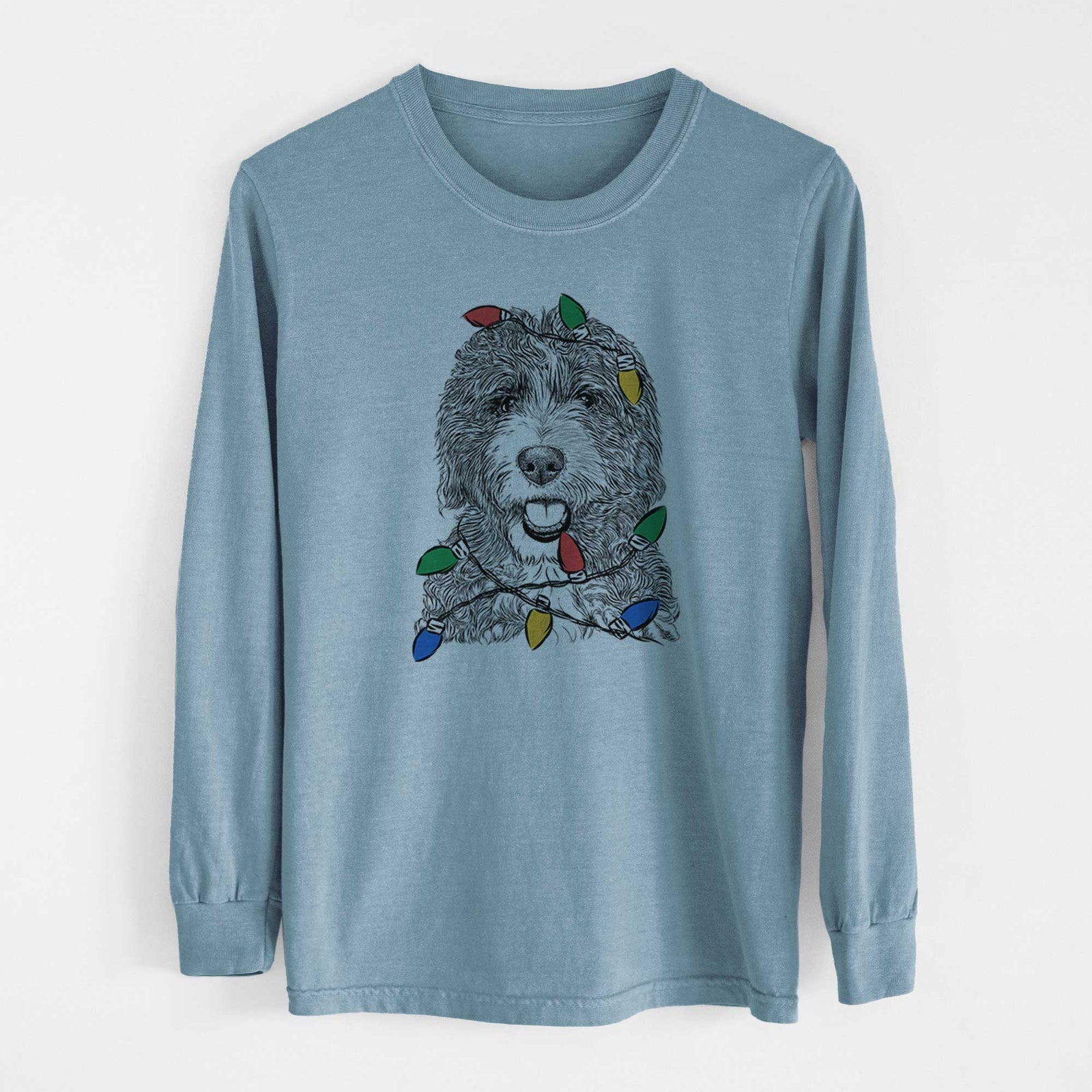 Christmas Lights Bash the Bernedoodle - Heavyweight 100% Cotton Long Sleeve