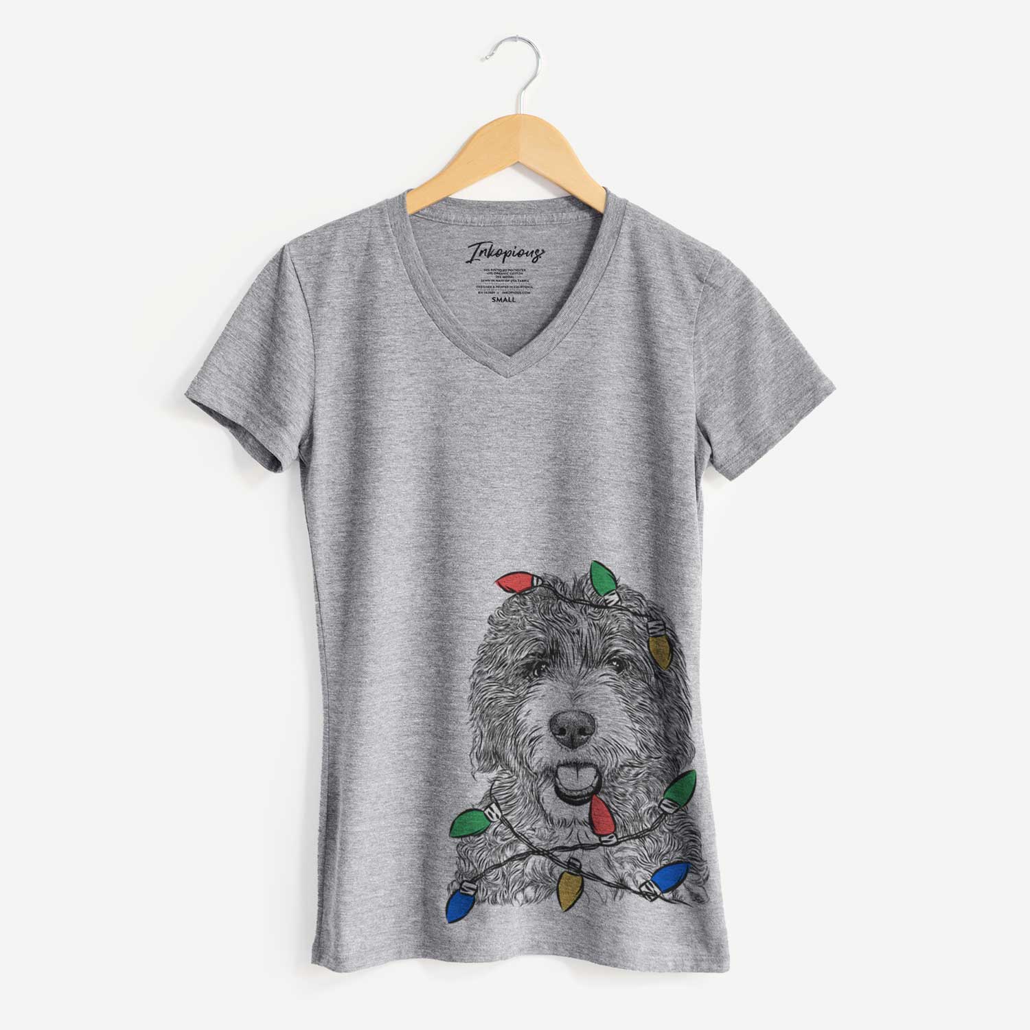 Christmas Lights Bash the Bernedoodle - Women's V-neck Shirt