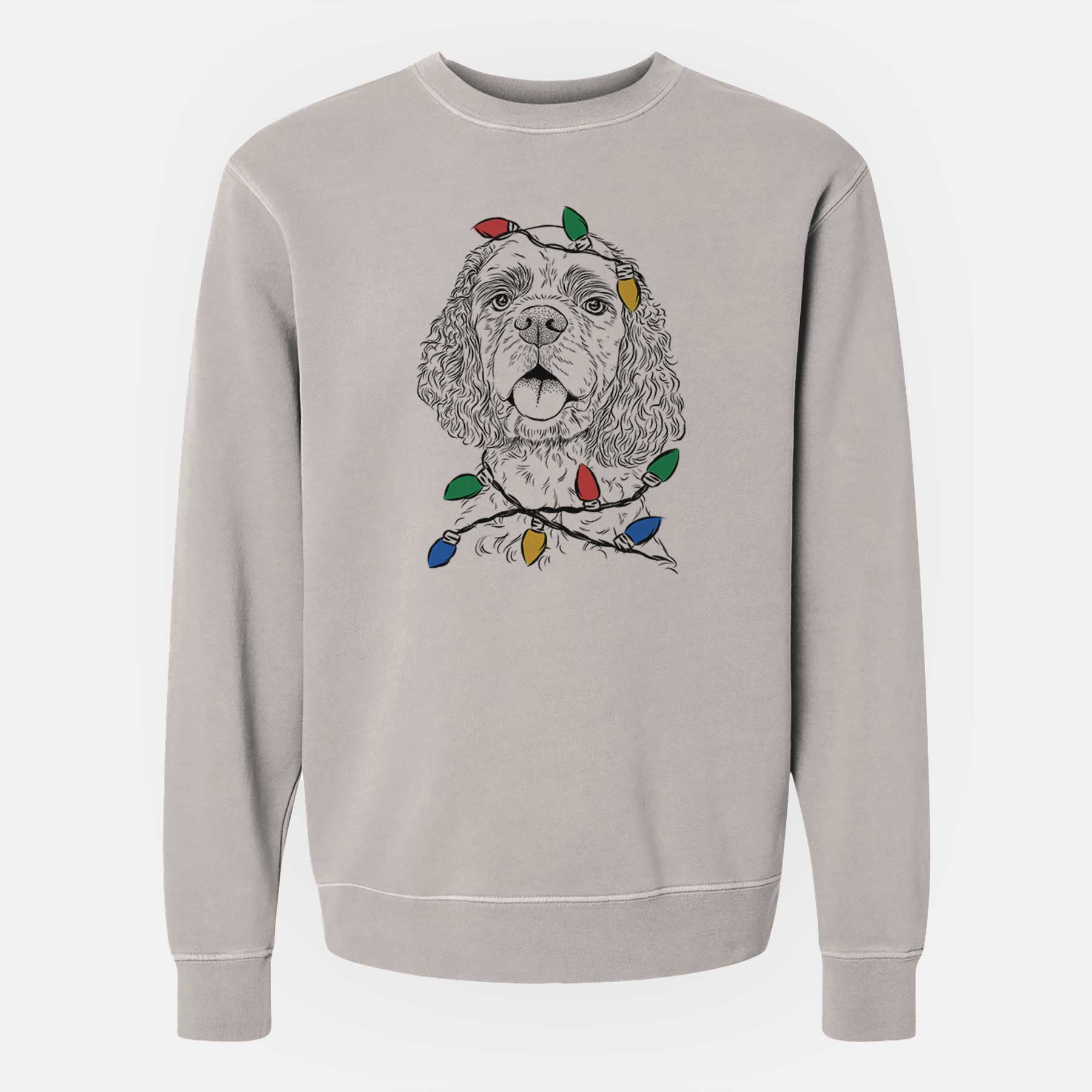 Christmas Lights Baxter the American Cocker Spaniel - Unisex Pigment Dyed Crew Sweatshirt