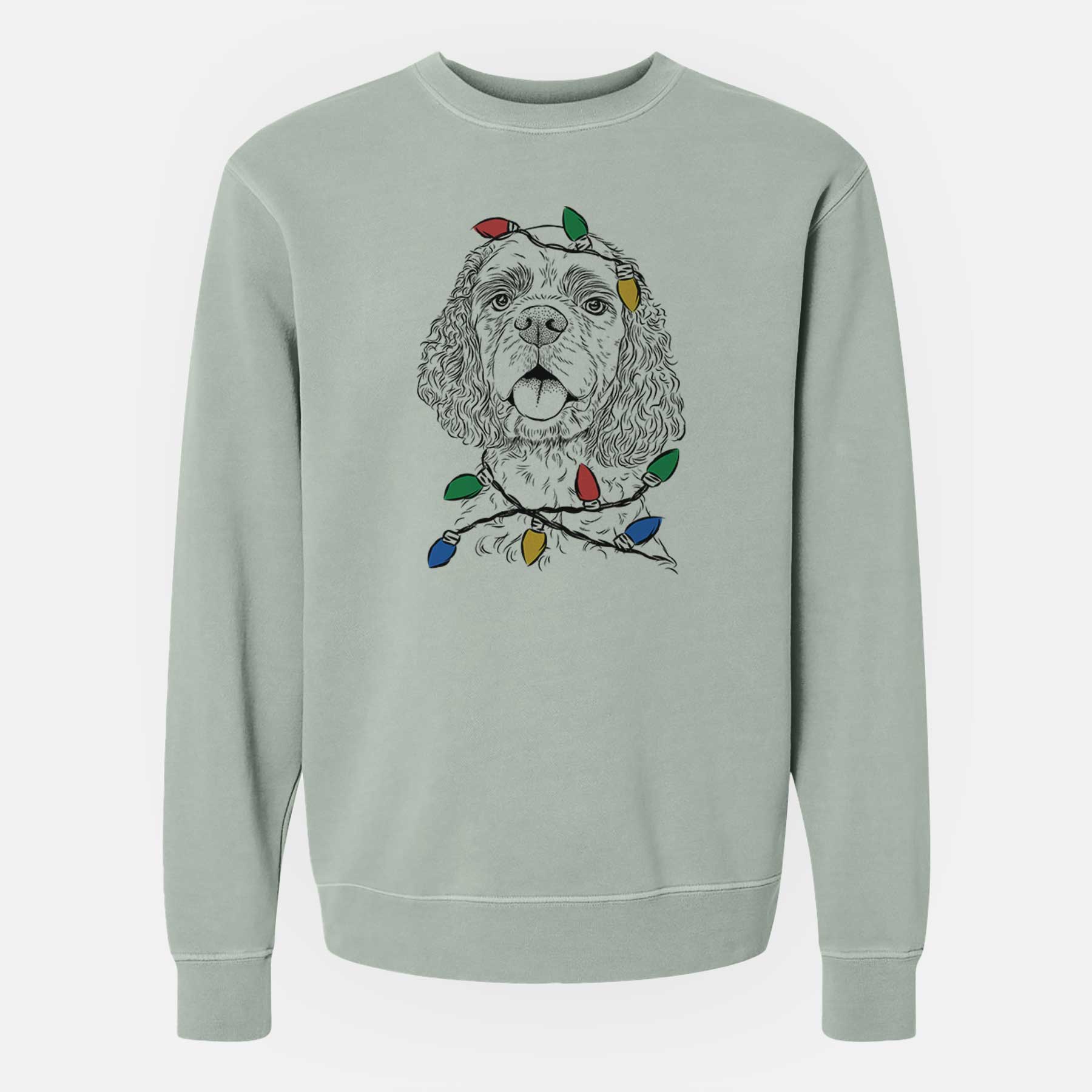 Christmas Lights Baxter the American Cocker Spaniel - Unisex Pigment Dyed Crew Sweatshirt