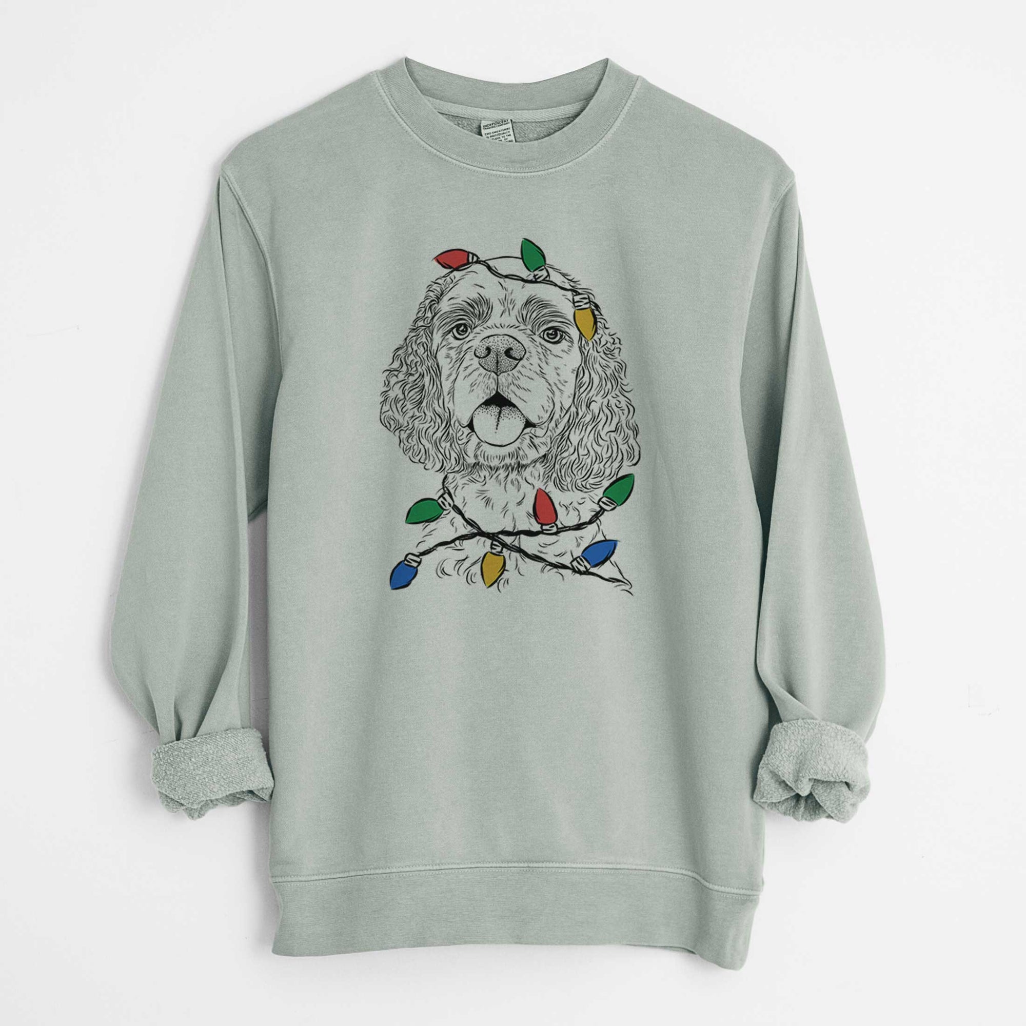 Christmas Lights Baxter the American Cocker Spaniel - Unisex Pigment Dyed Crew Sweatshirt