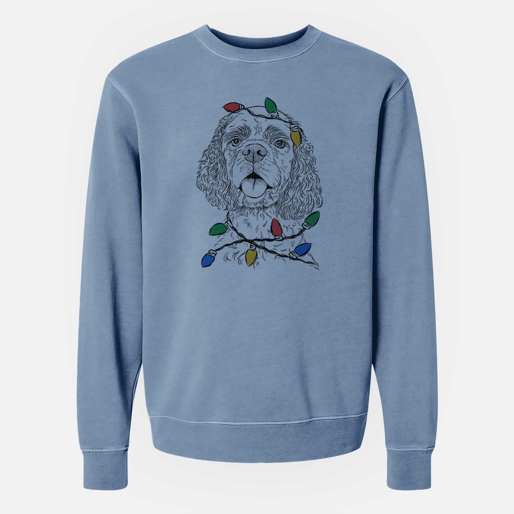 Christmas Lights Baxter the American Cocker Spaniel - Unisex Pigment Dyed Crew Sweatshirt