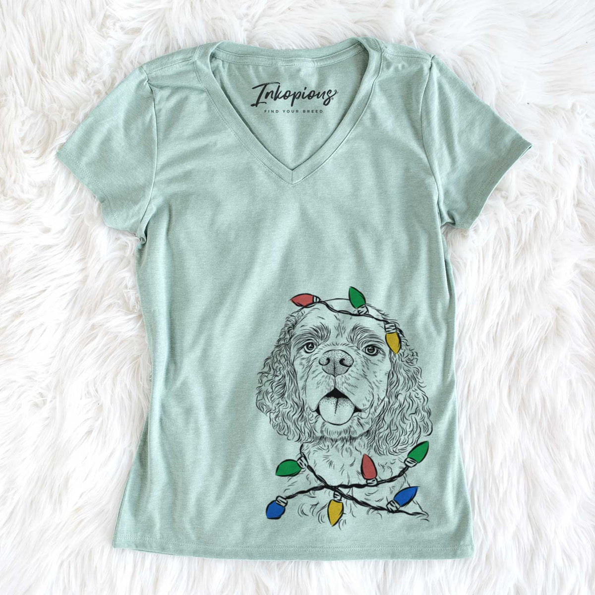 Christmas Lights Baxter the American Cocker Spaniel - Women&#39;s V-neck Shirt