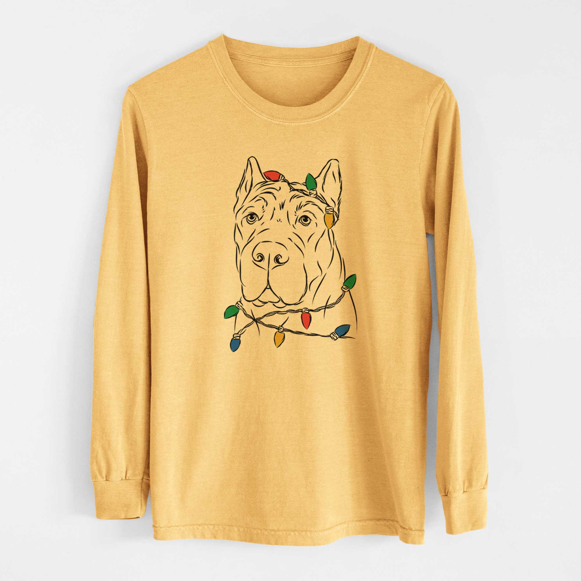 Christmas Lights Bearson the Cane Corso - Heavyweight 100% Cotton Long Sleeve