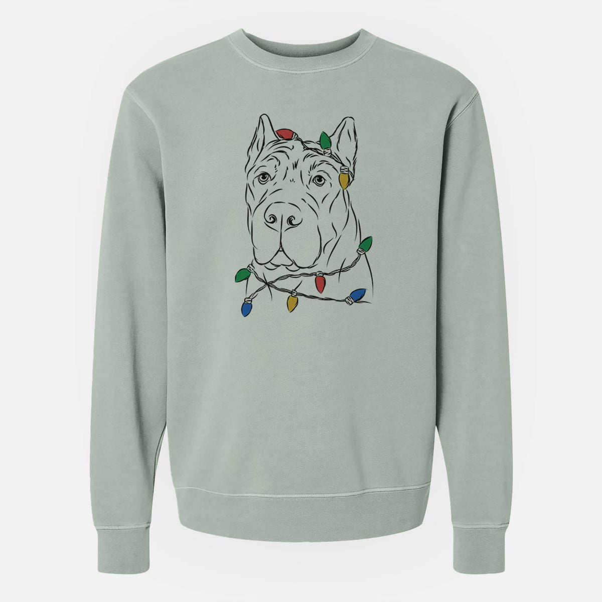 Christmas Lights Bearson the Cane Corso - Unisex Pigment Dyed Crew Sweatshirt