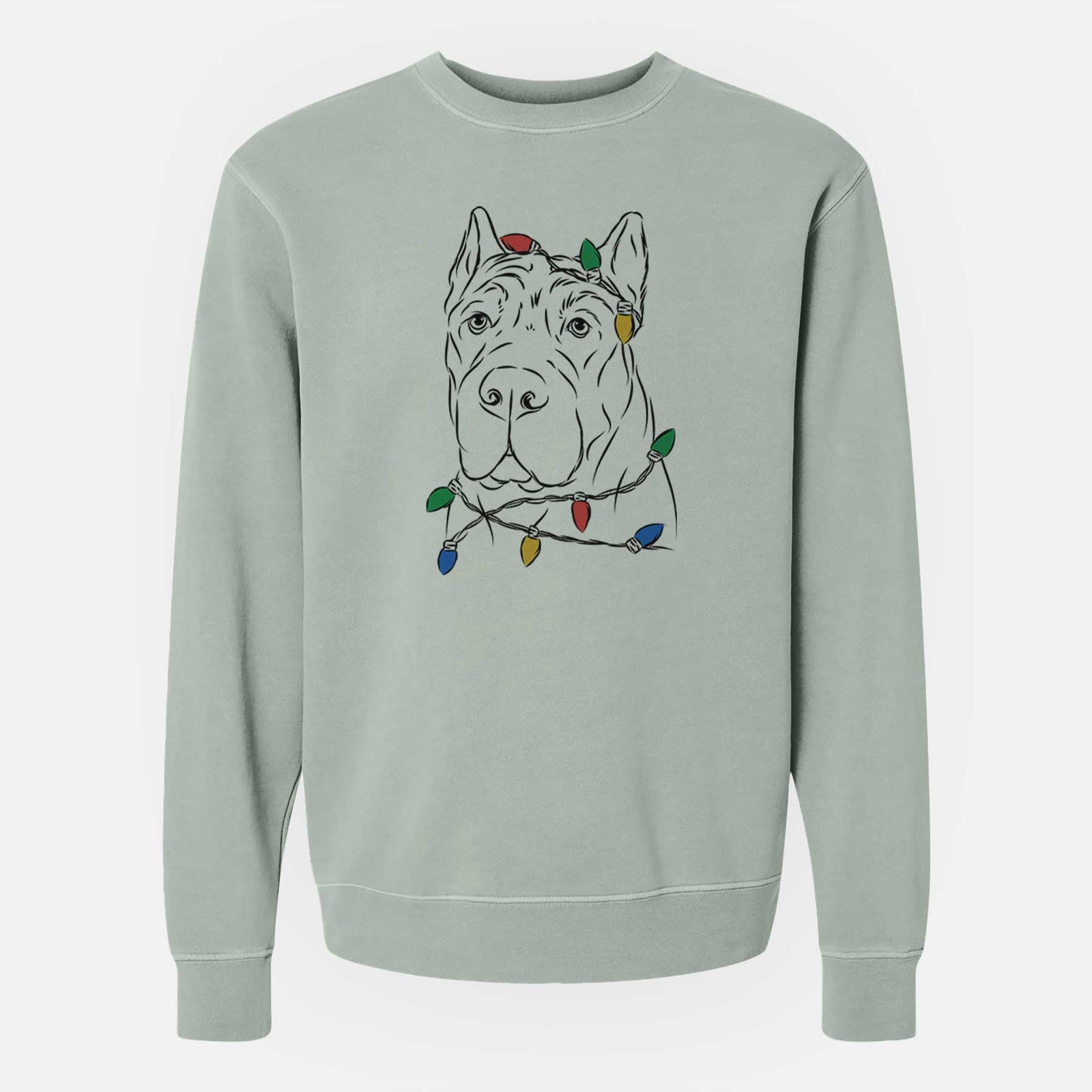 Christmas Lights Bearson the Cane Corso - Unisex Pigment Dyed Crew Sweatshirt