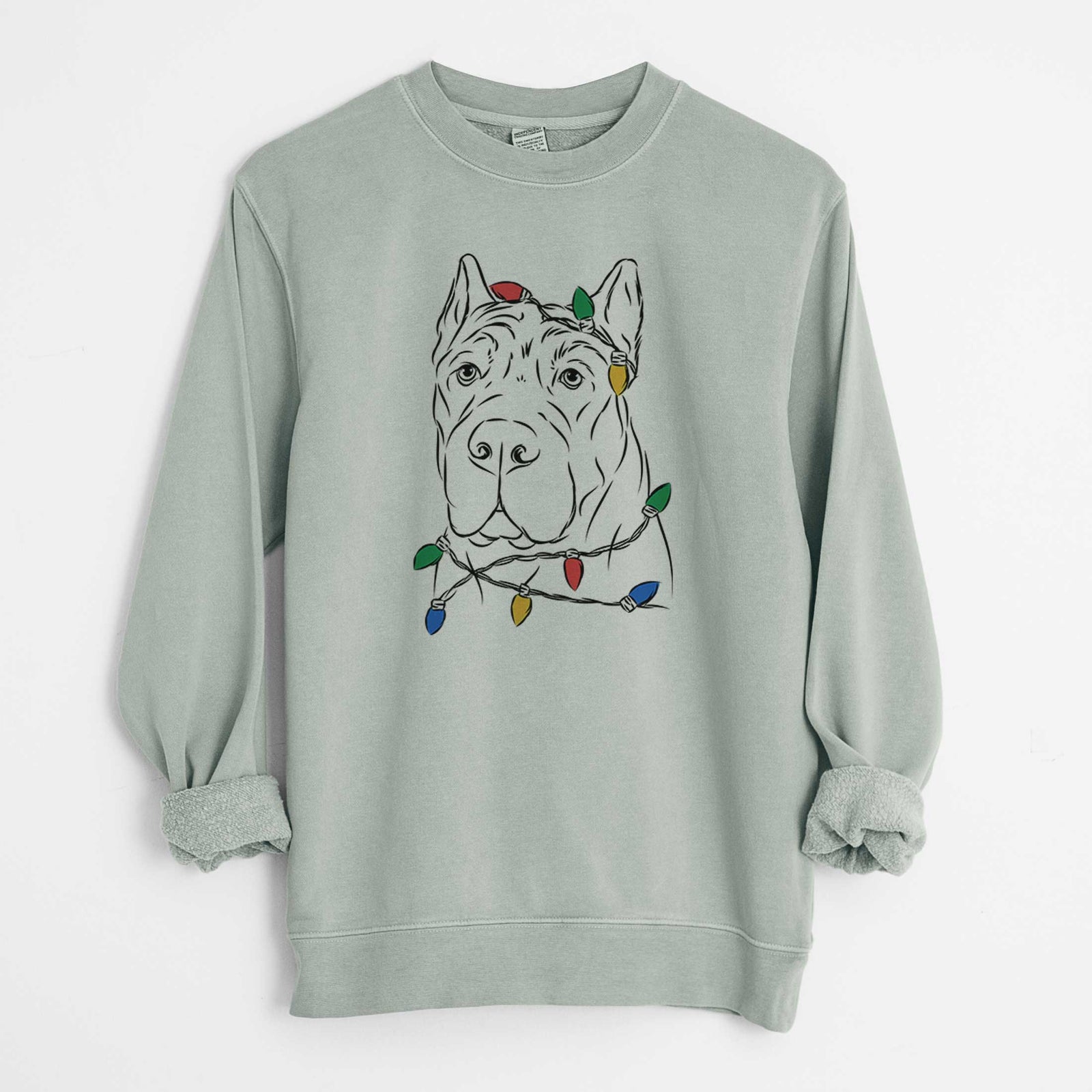 Christmas Lights Bearson the Cane Corso - Unisex Pigment Dyed Crew Sweatshirt