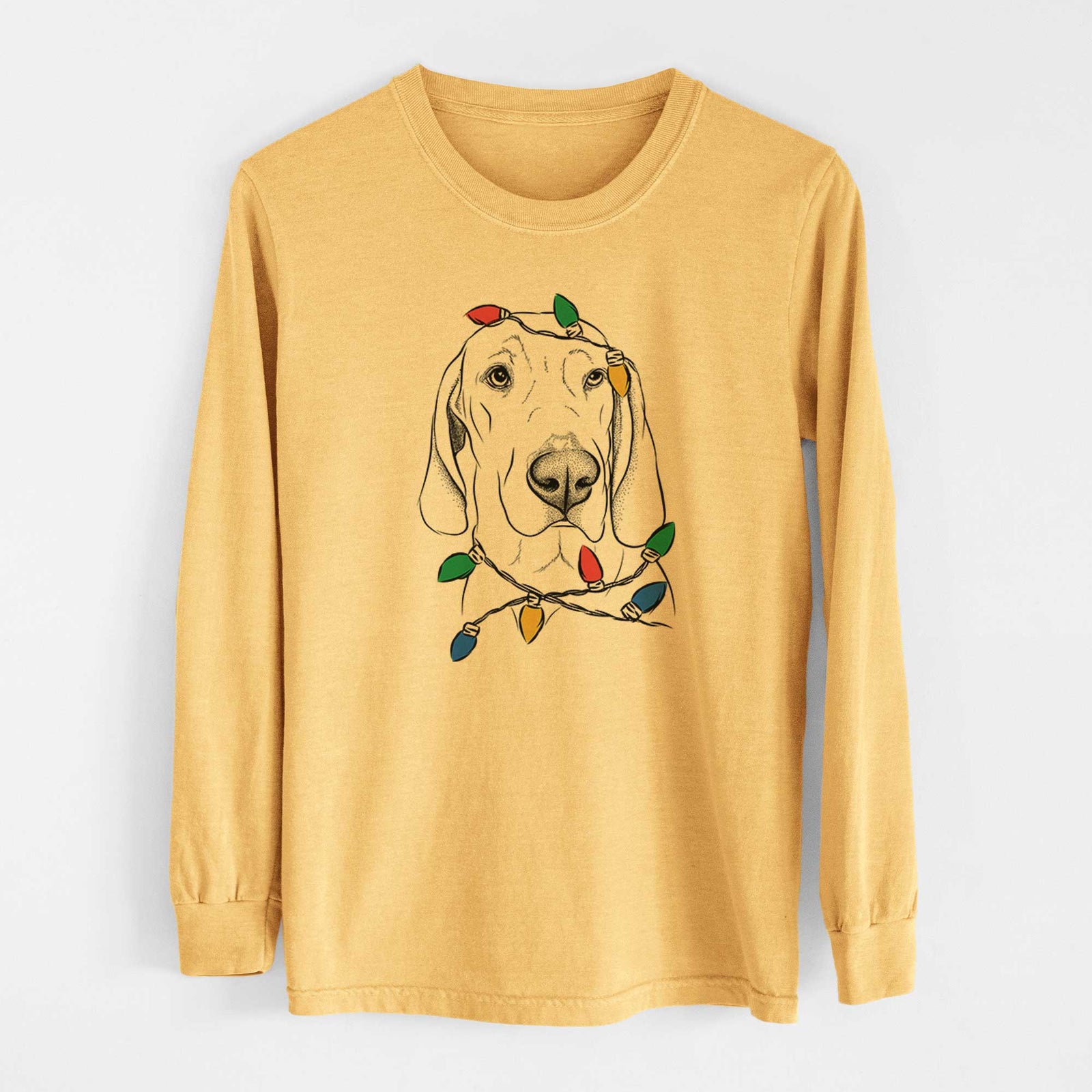 Christmas Lights Beauregard the American Redbone Coonhound - Heavyweight 100% Cotton Long Sleeve