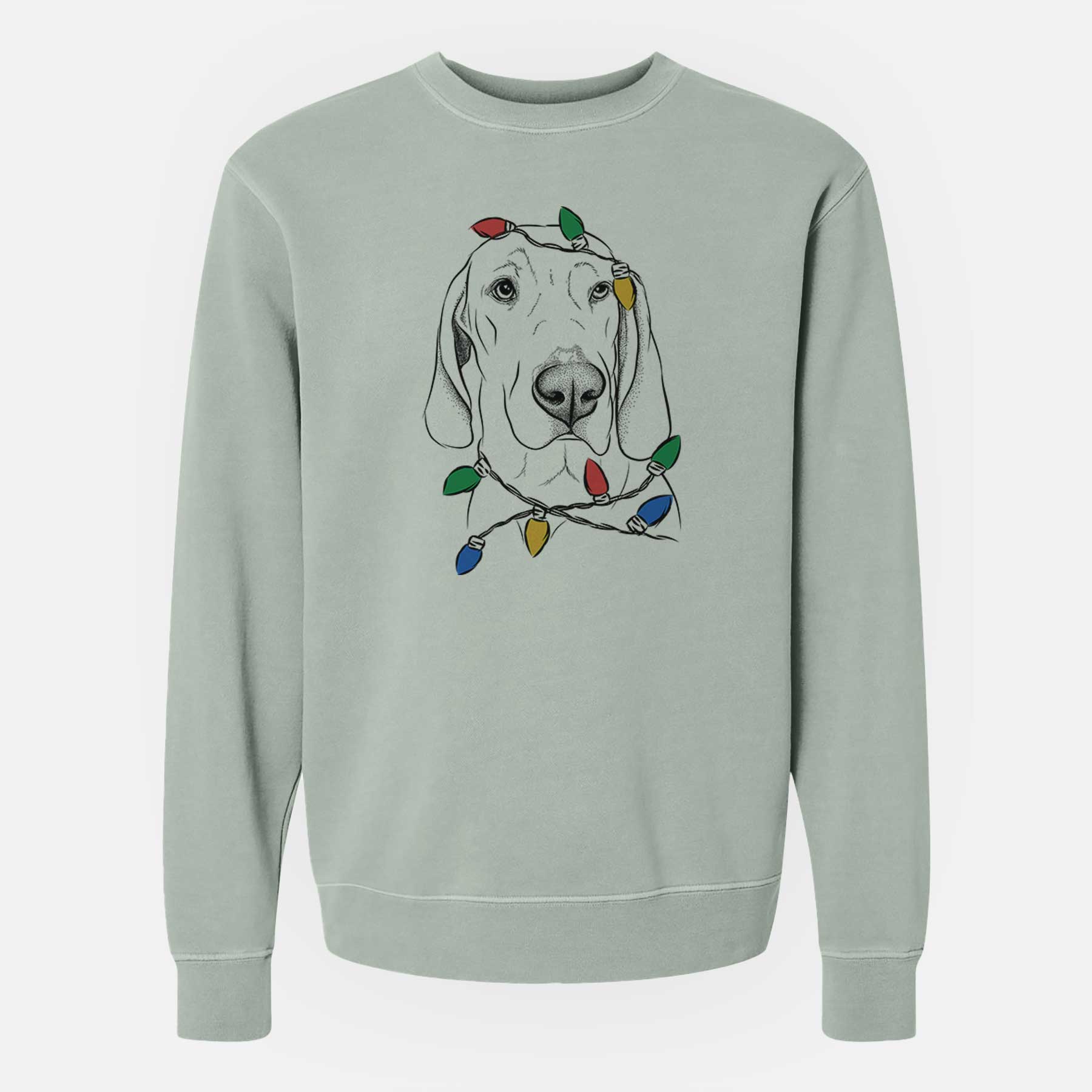 Christmas Lights Beauregard the American Redbone Coonhound - Unisex Pigment Dyed Crew Sweatshirt