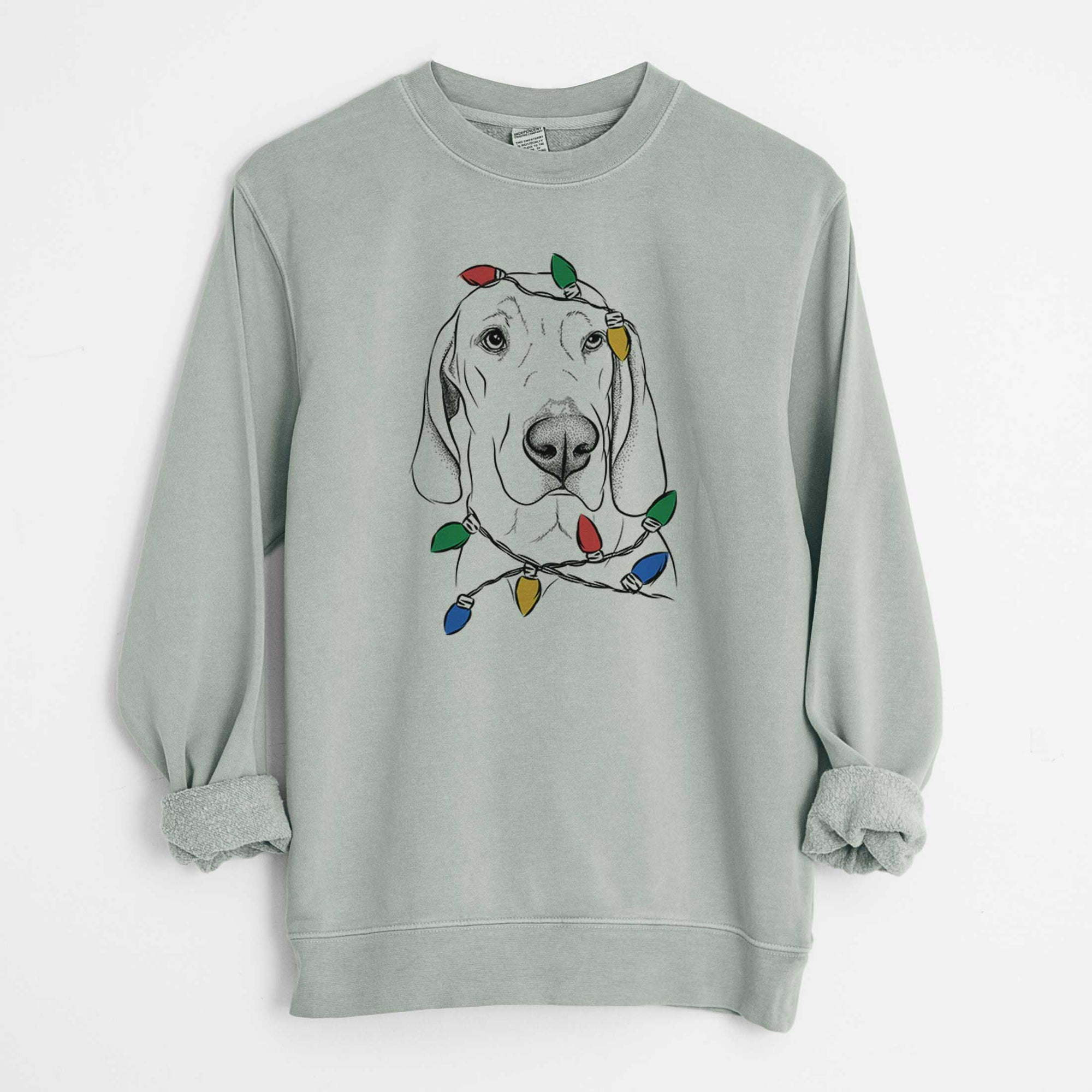 Christmas Lights Beauregard the American Redbone Coonhound - Unisex Pigment Dyed Crew Sweatshirt