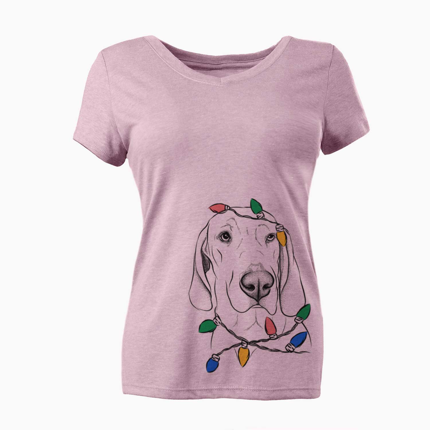 Christmas Lights Beauregard the American Redbone Coonhound - Women's V-neck Shirt