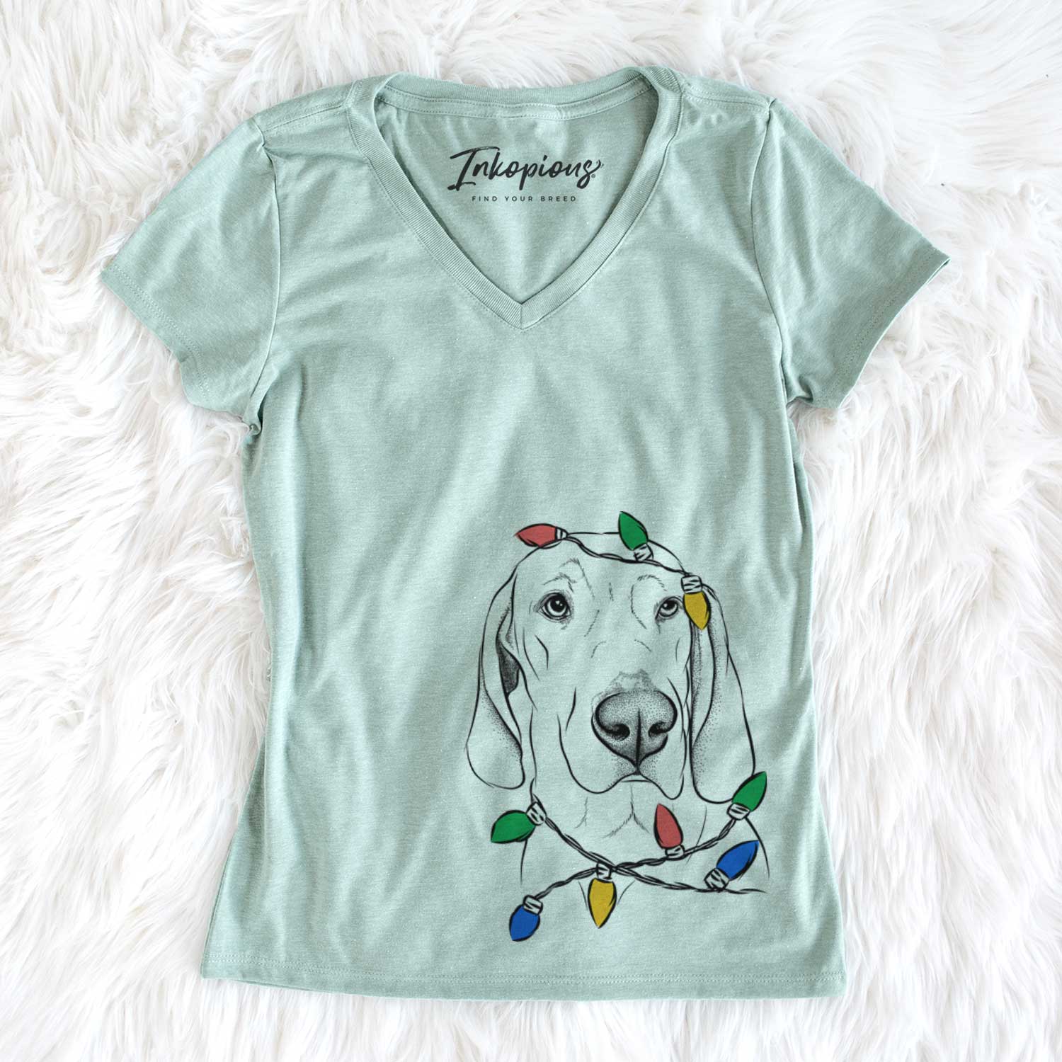 Christmas Lights Beauregard the American Redbone Coonhound - Women's V-neck Shirt