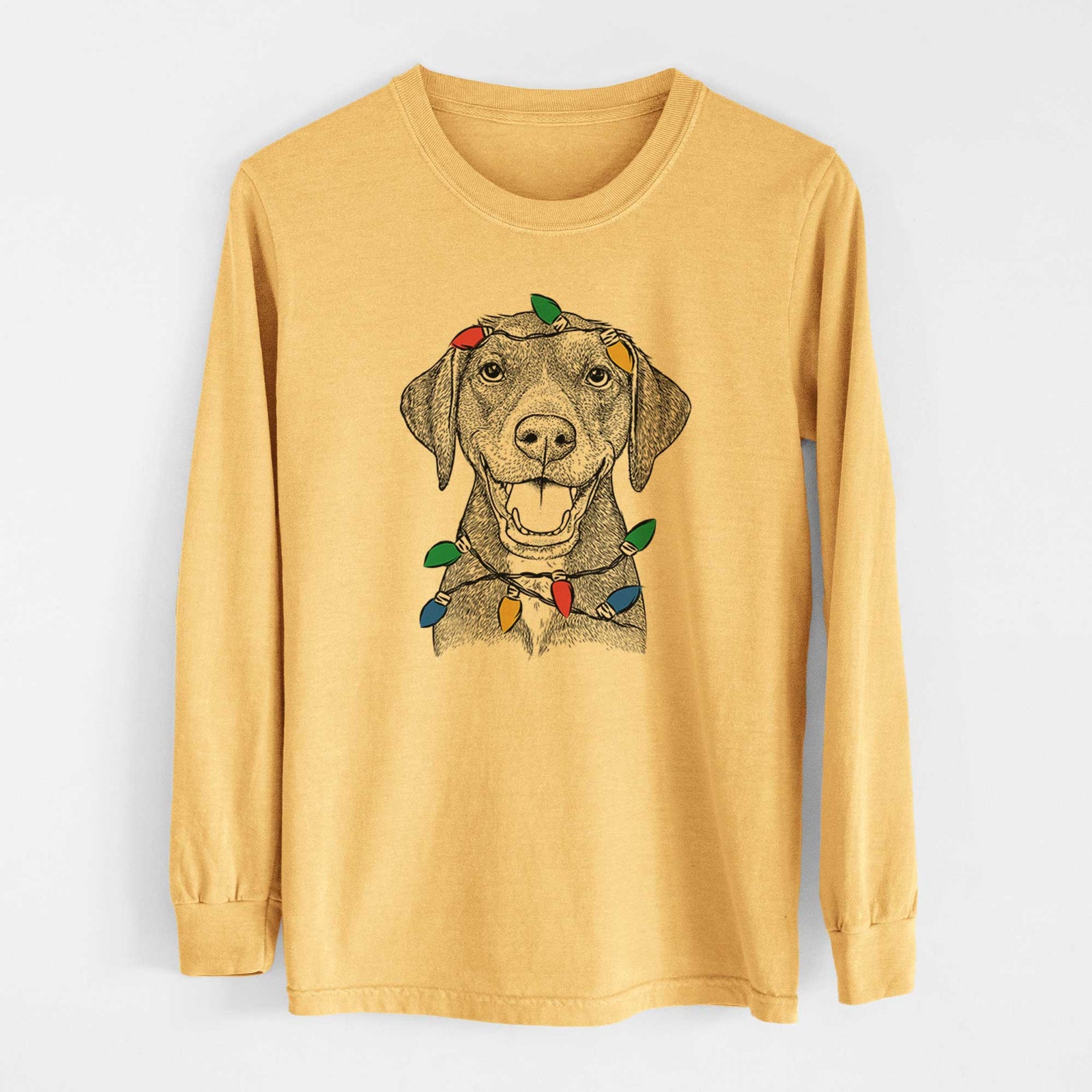 Christmas Lights Beaver the Hound Mix - Heavyweight 100% Cotton Long Sleeve