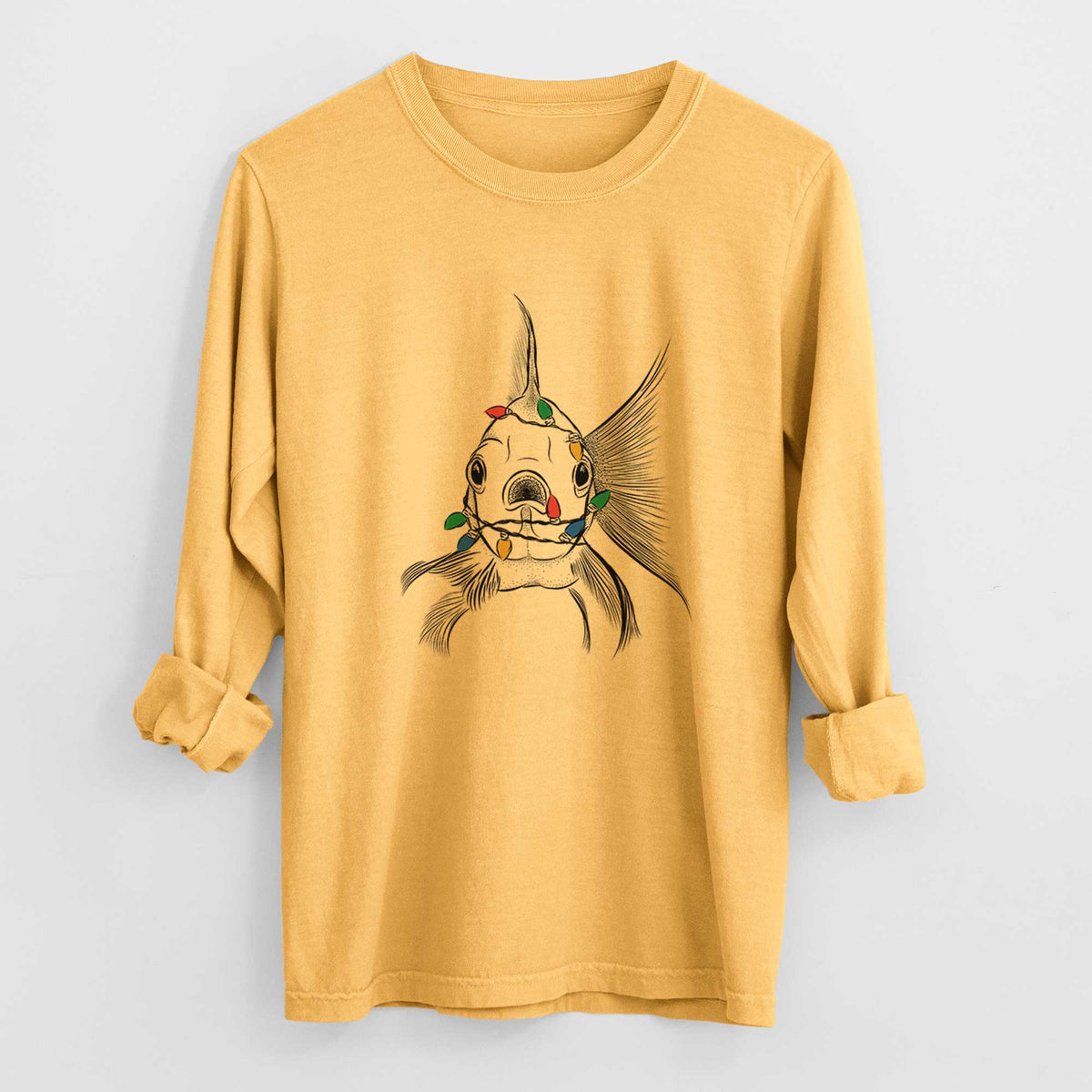 Christmas Lights Beefcake the Goldfish - Heavyweight 100% Cotton Long Sleeve