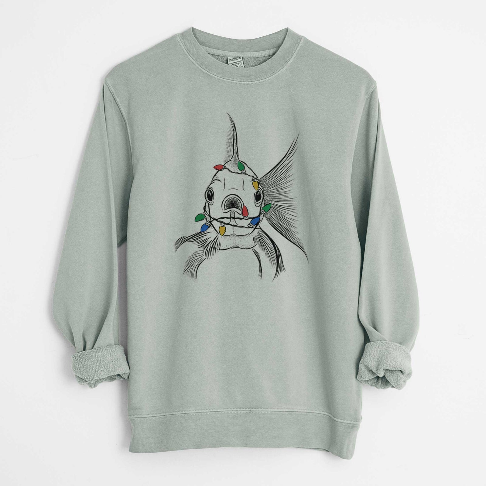 Christmas Lights Beefcake the Goldfish - Unisex Pigment Dyed Crew Sweatshirt