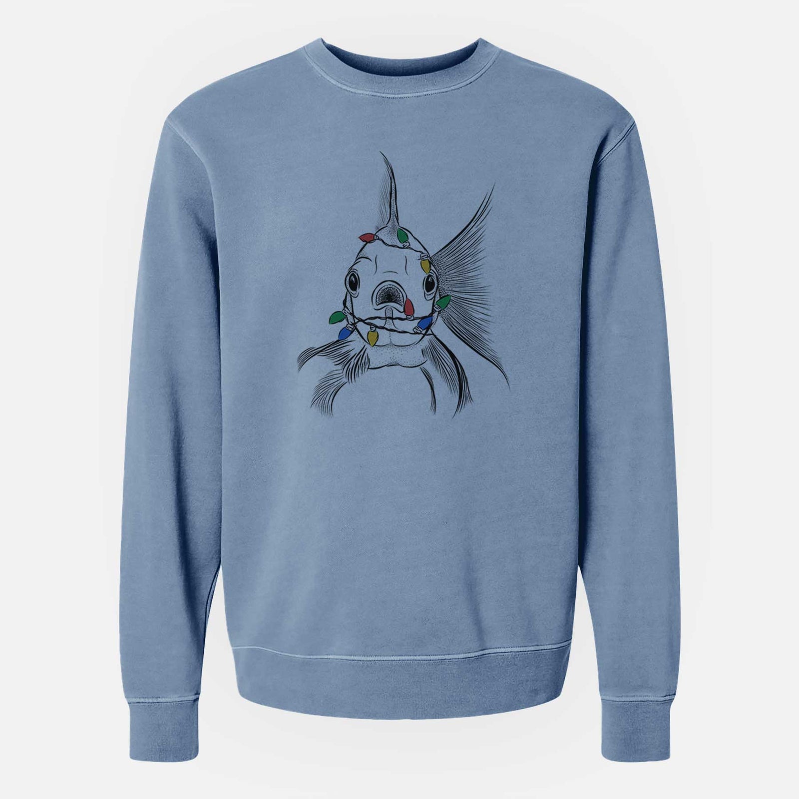 Christmas Lights Beefcake the Goldfish - Unisex Pigment Dyed Crew Sweatshirt