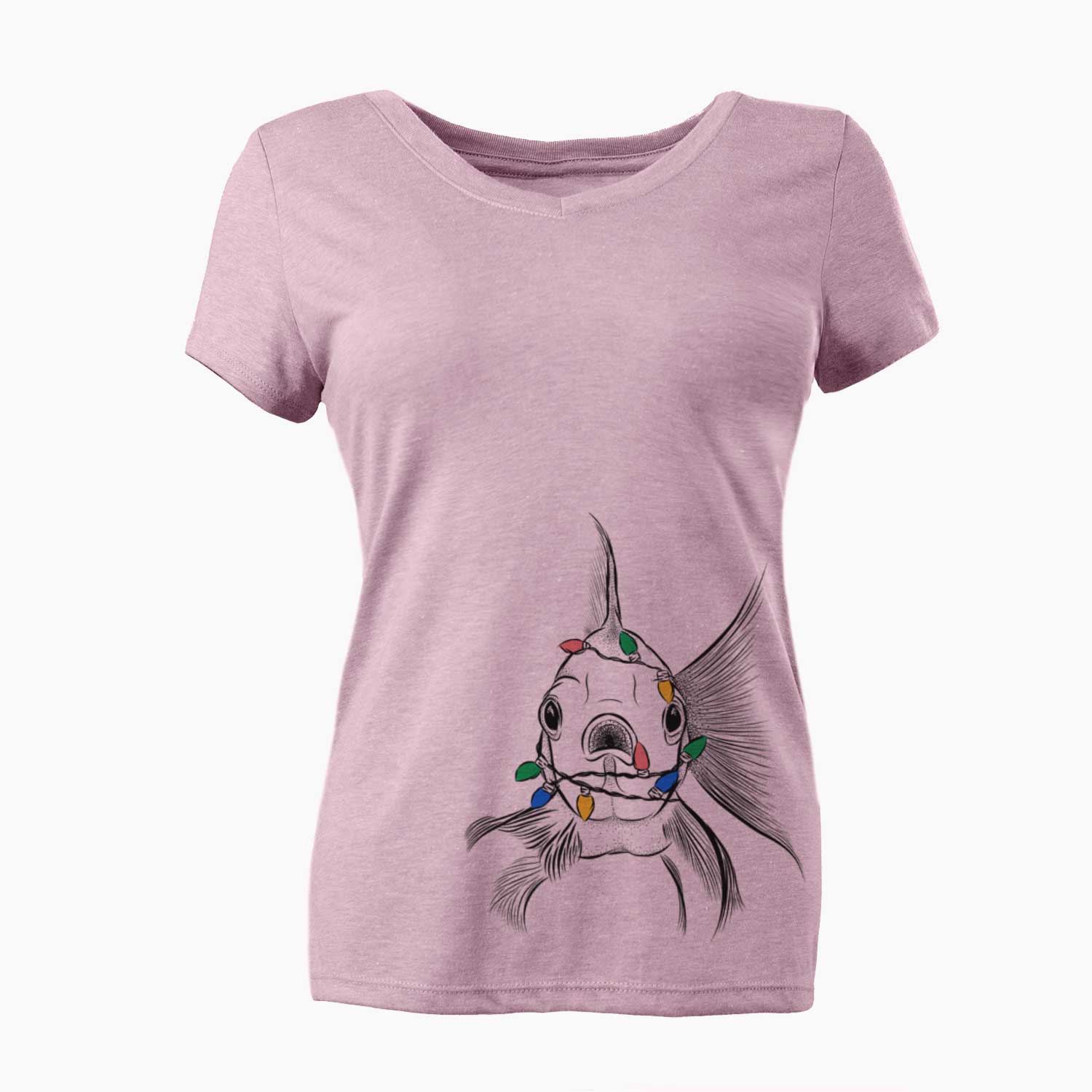 Christmas Lights Beefcake the Goldfish - Women's V-neck Shirt