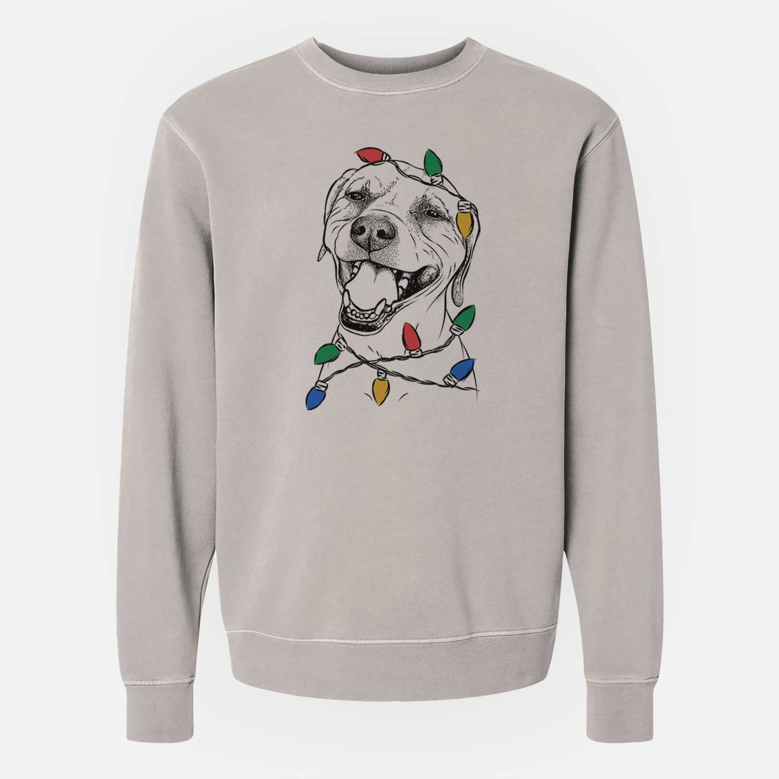 Christmas Lights Beemer the Boxer Pitbull Terrier Mix - Unisex Pigment Dyed Crew Sweatshirt