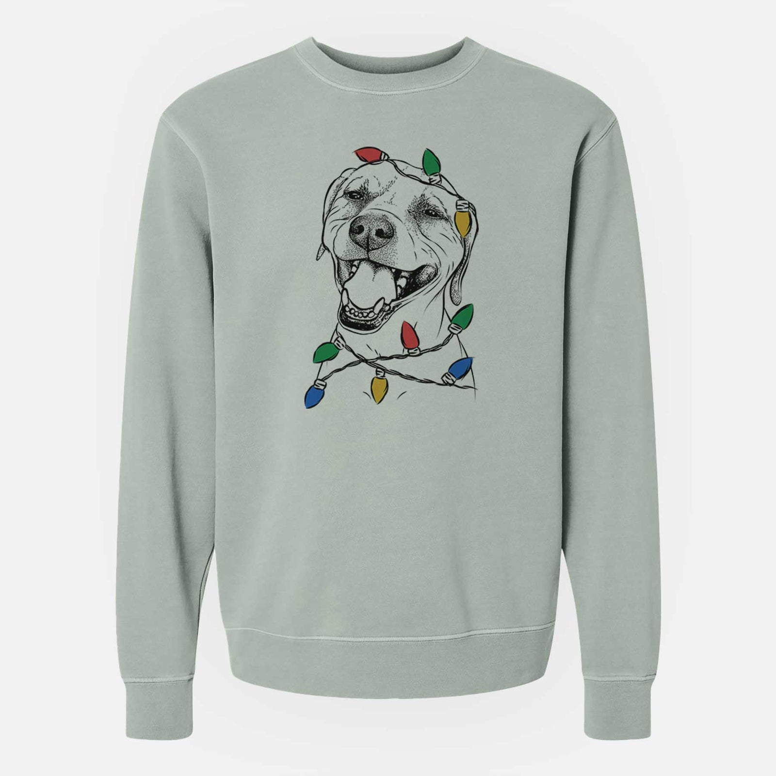 Christmas Lights Beemer the Boxer Pitbull Terrier Mix - Unisex Pigment Dyed Crew Sweatshirt