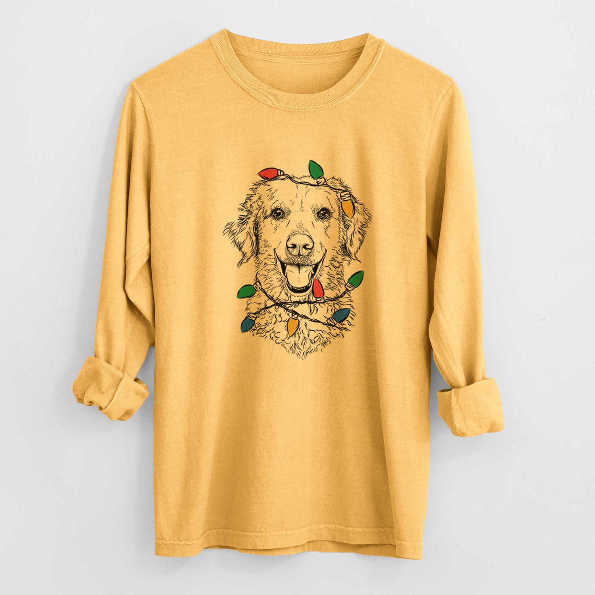 Christmas Lights Bella Bean the Goldendoodle - Heavyweight 100% Cotton Long Sleeve