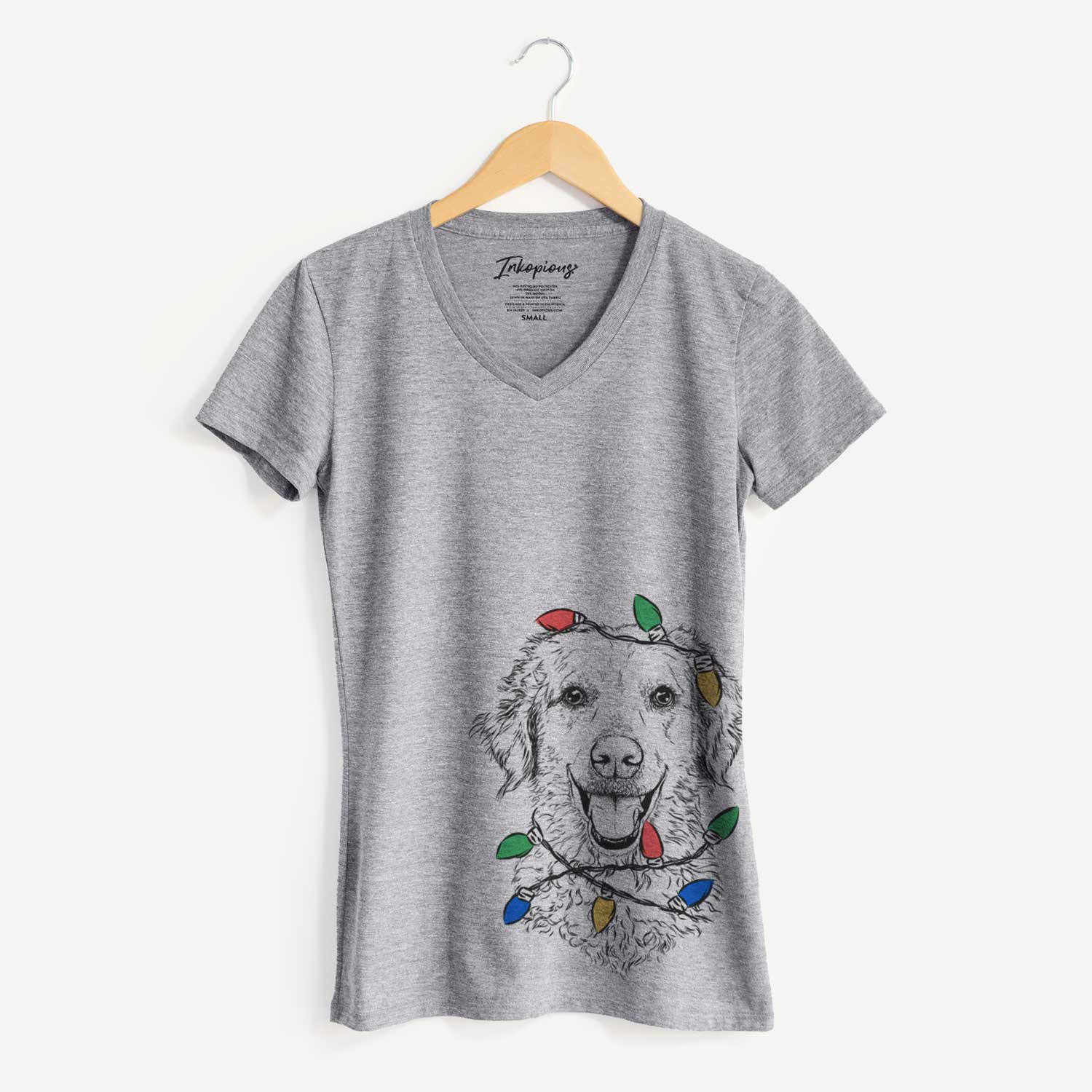 Christmas Lights Bella Bean the Goldendoodle - Women's V-neck Shirt