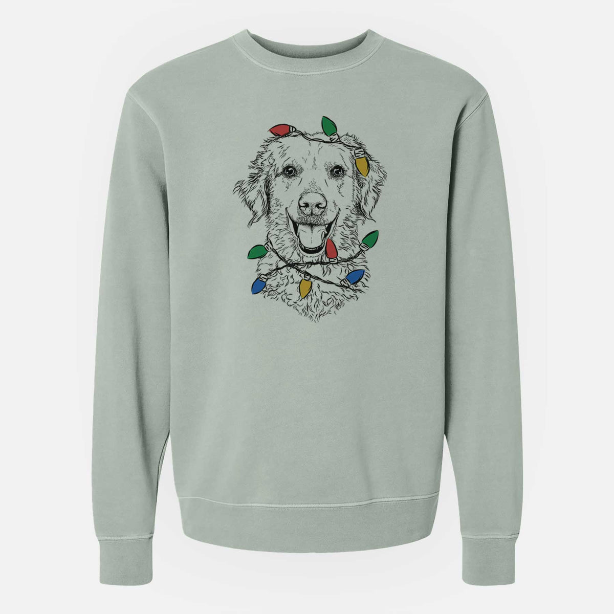 Christmas Lights Bella Bean the Goldendoodle - Unisex Pigment Dyed Crew Sweatshirt