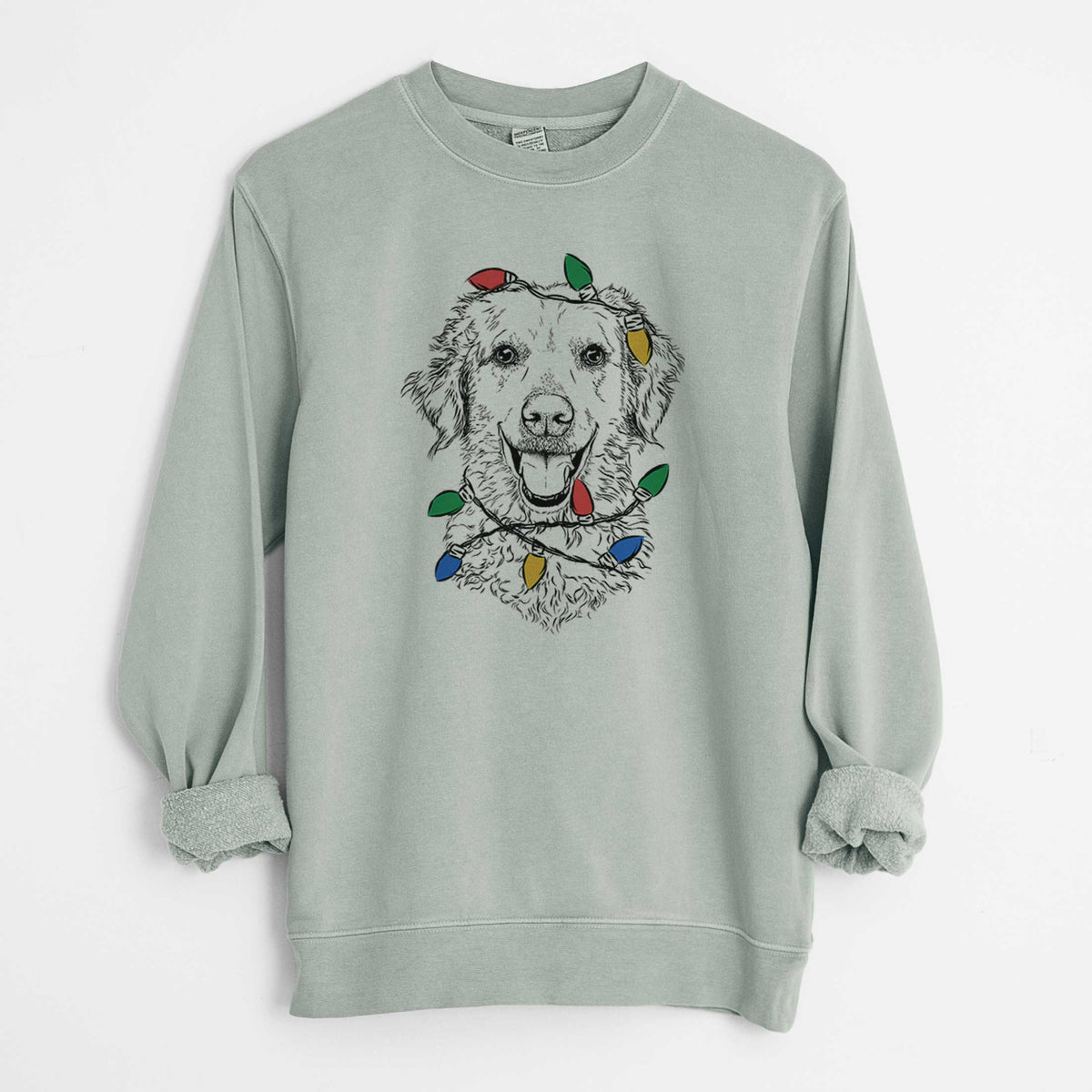 Christmas Lights Bella Bean the Goldendoodle - Unisex Pigment Dyed Crew Sweatshirt