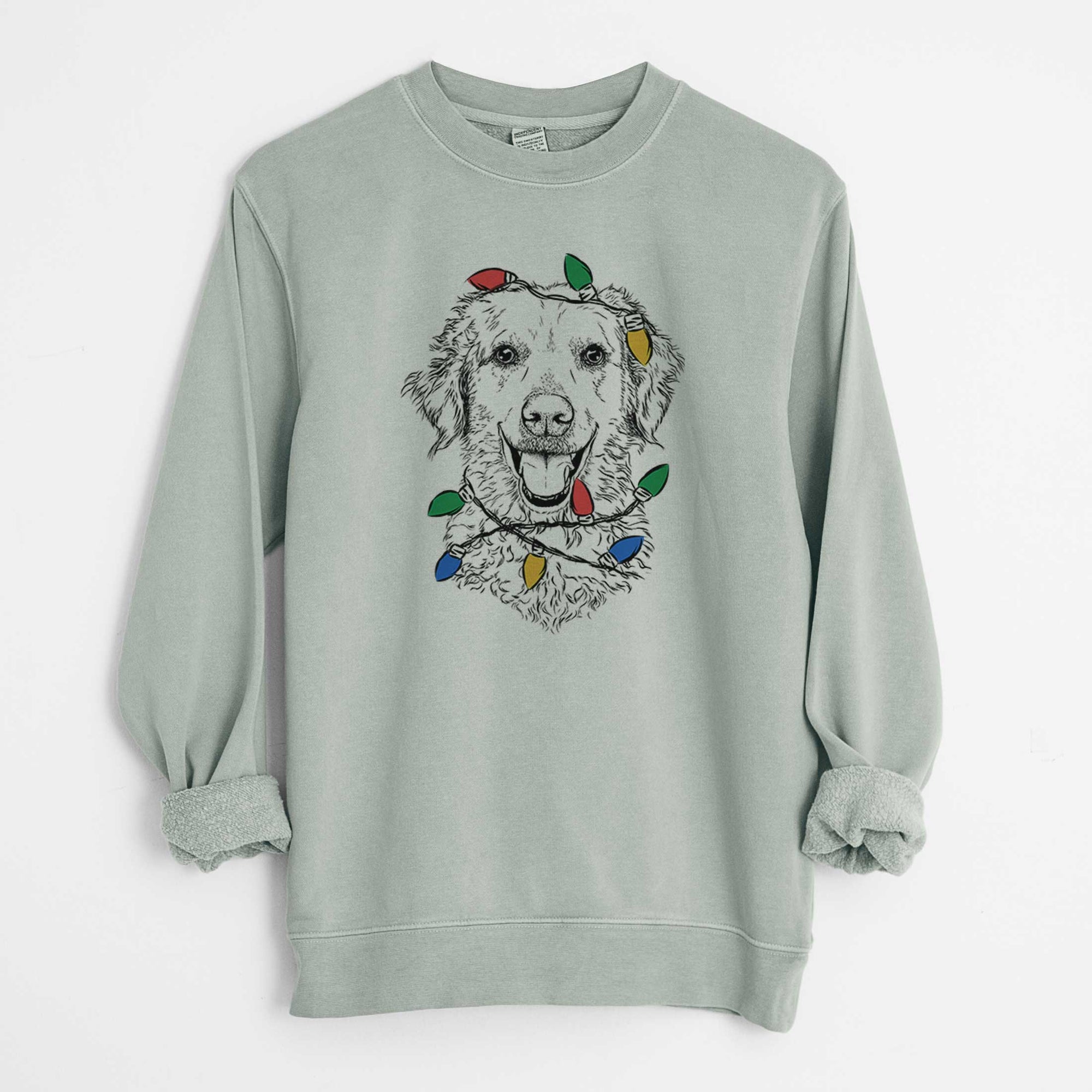 Christmas Lights Bella Bean the Goldendoodle - Unisex Pigment Dyed Crew Sweatshirt