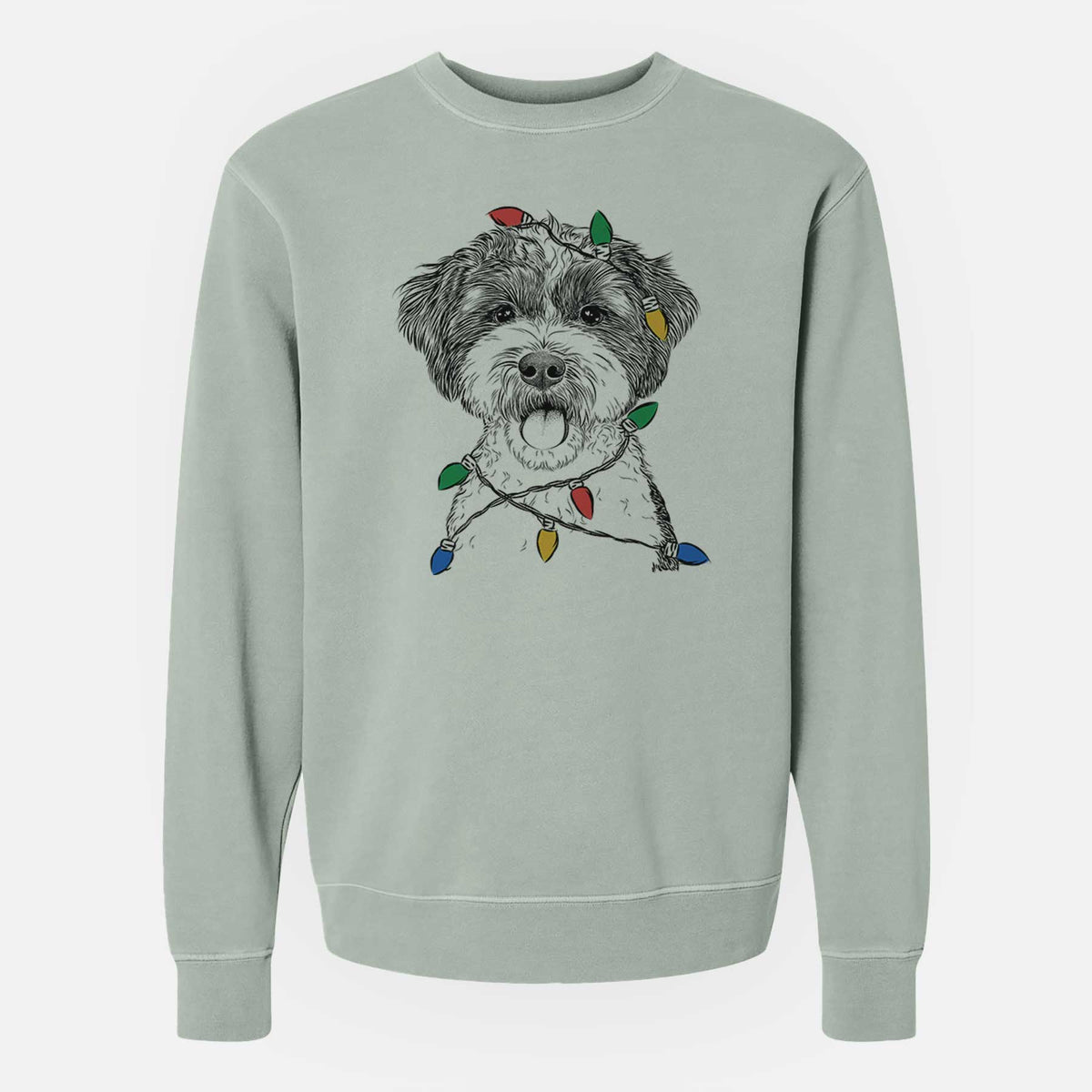 Christmas Lights Bella the Cockapoo - Unisex Pigment Dyed Crew Sweatshirt